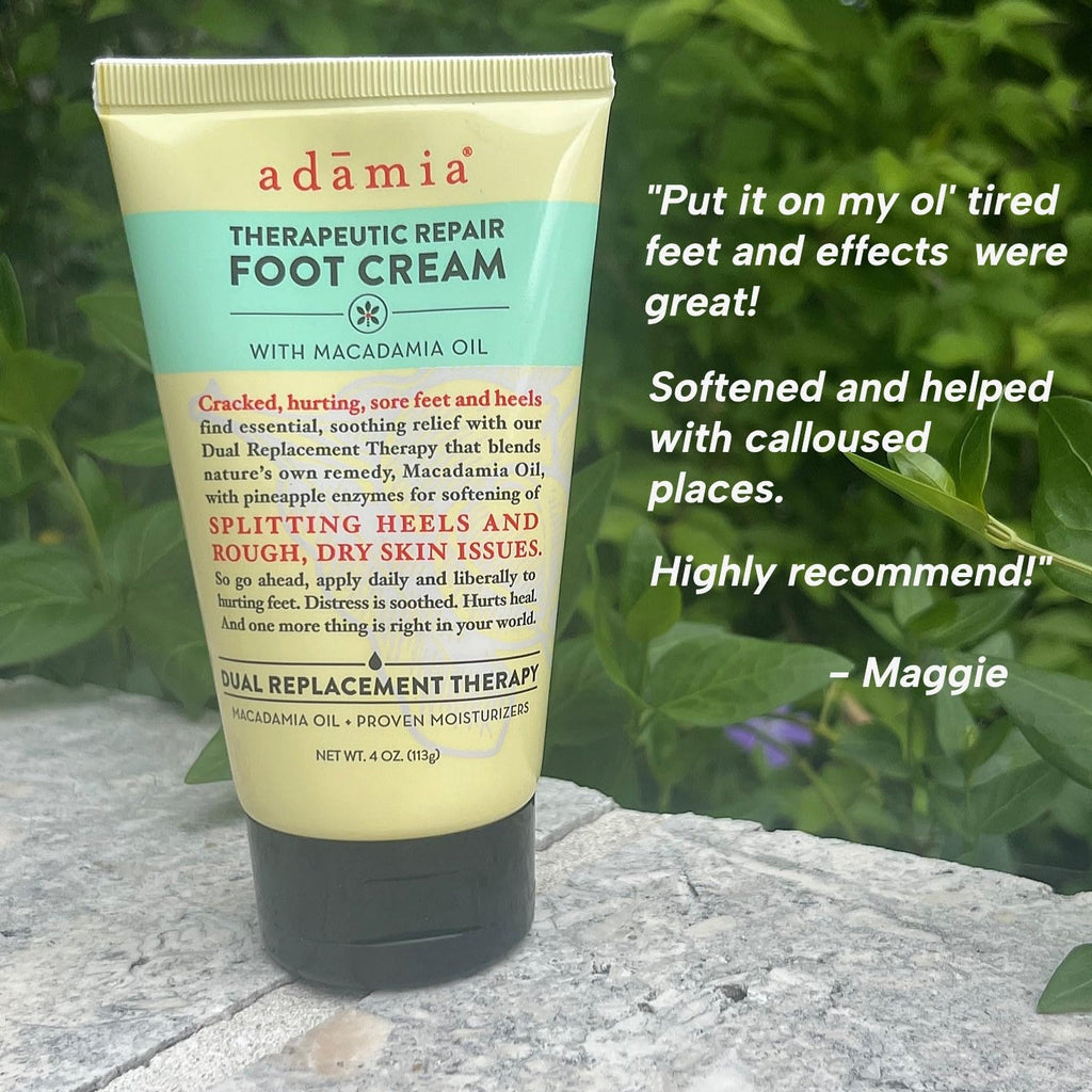 Adamia Therapeutic Repair Foot Cream with Pure Macadamia Oil – Fragrance Free, 4 oz
