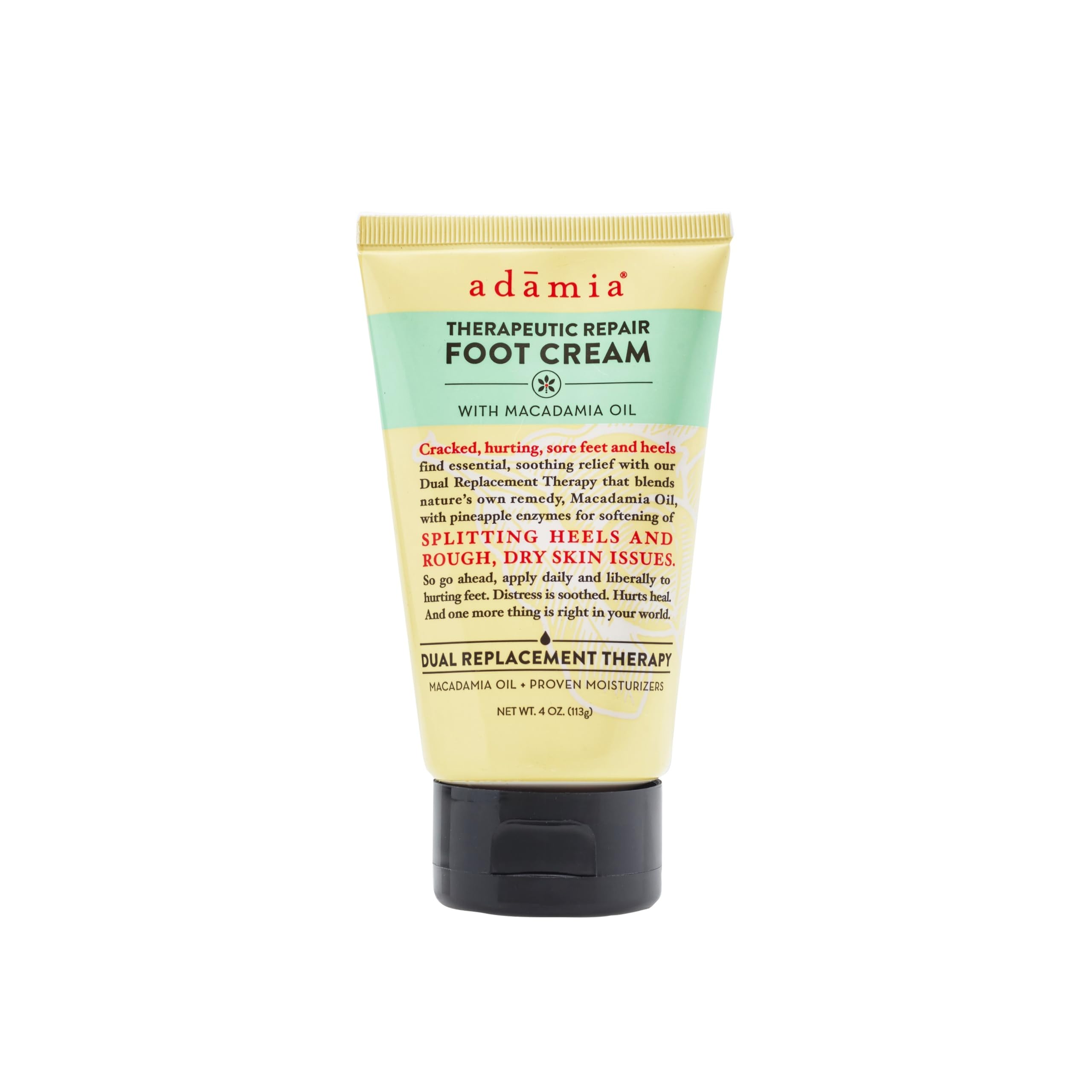 Adamia Therapeutic Repair Foot Cream with Pure Macadamia Oil – Fragrance Free, 4 oz