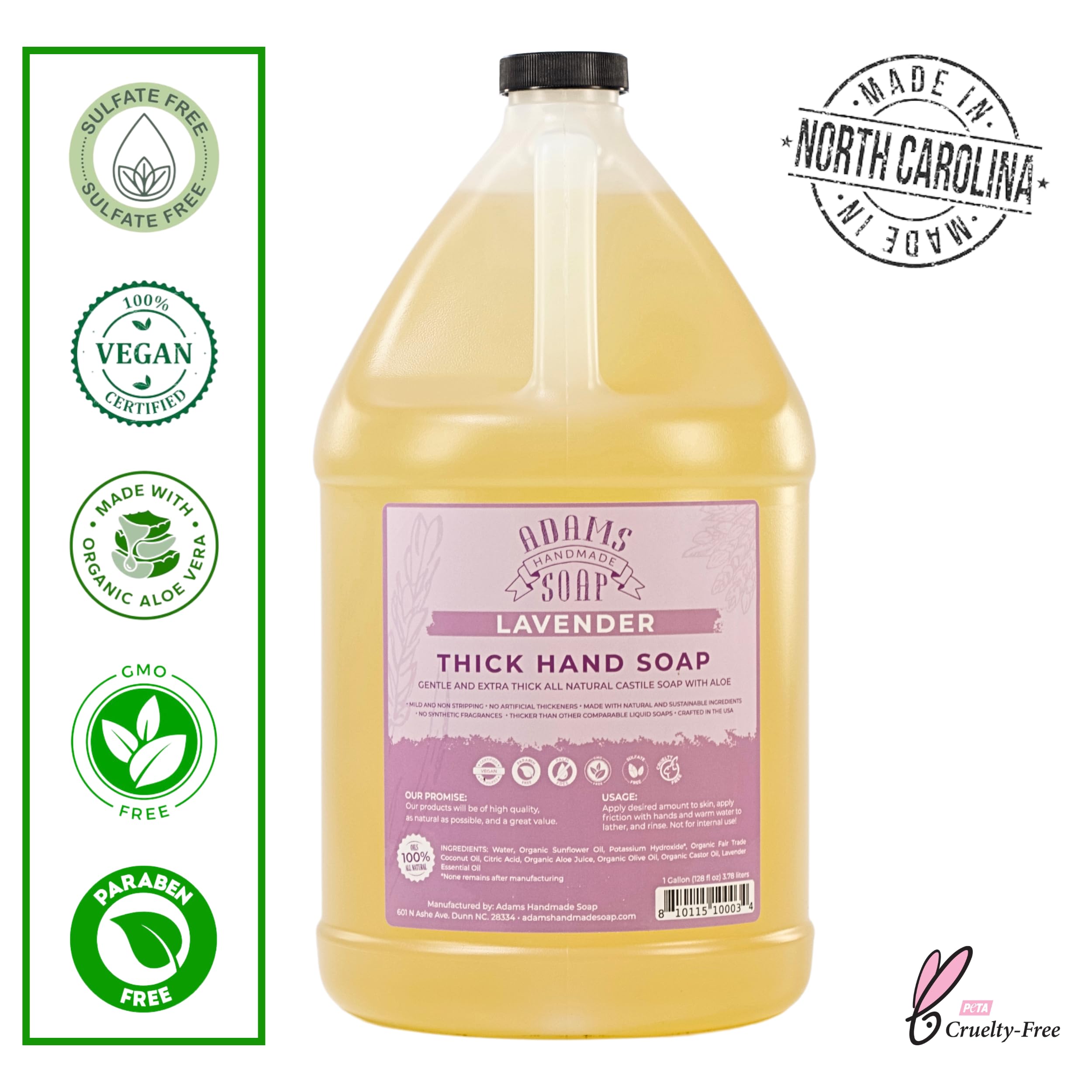 Adams Handmade Soap Thick Organic Castile Liquid Hand Soap – Lavender 1 Gallon Refill