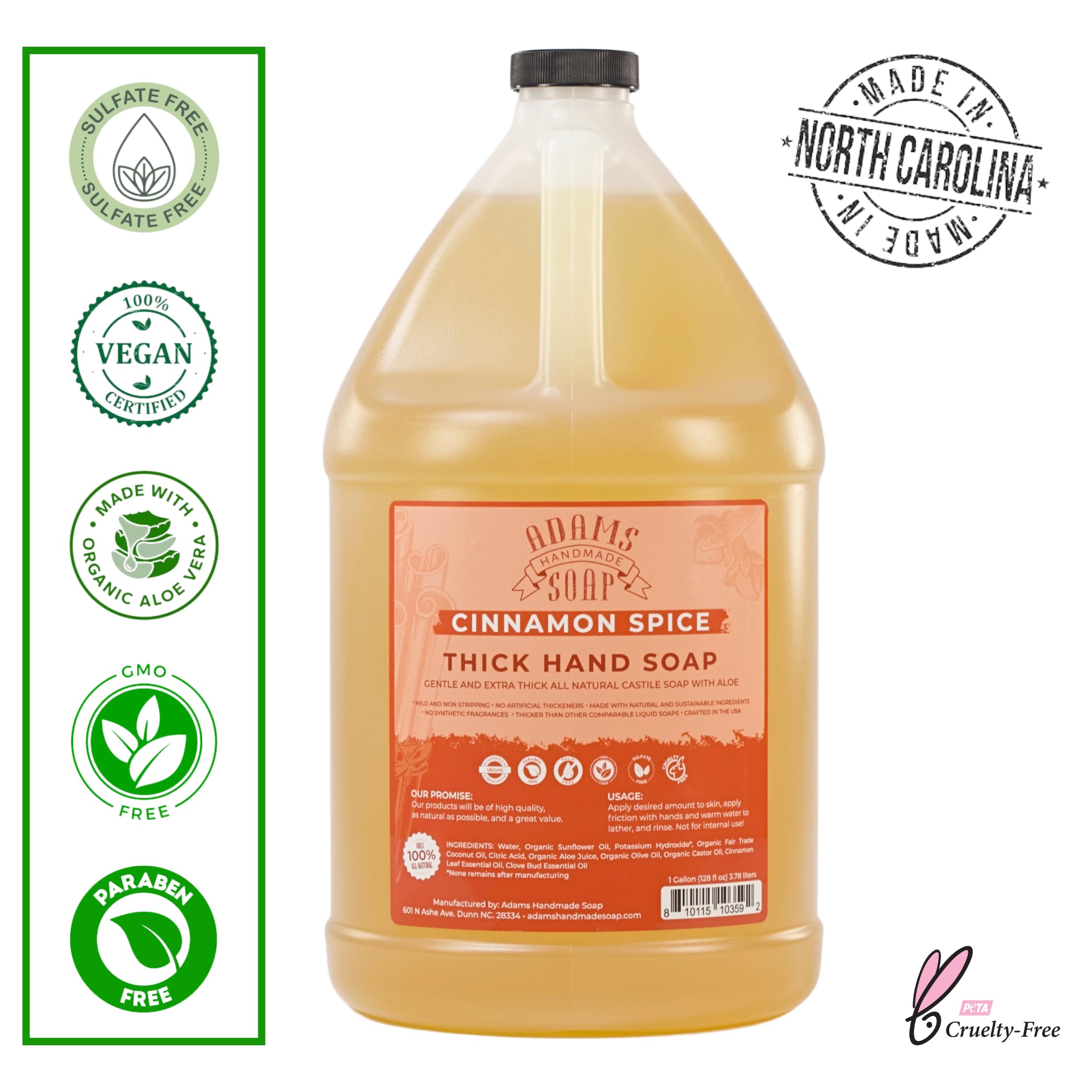 Adams Handmade Soap Thick Organic Castile Liquid Hand Soap 1 Gallon Refill – Cinnamon Spice