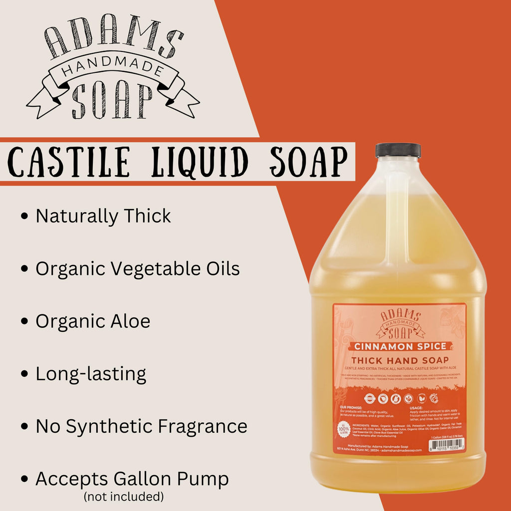 Adams Handmade Soap Thick Organic Castile Liquid Hand Soap 1 Gallon Refill – Cinnamon Spice