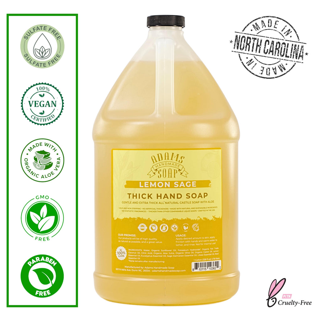 Adams Handmade Soap Thick Organic Castile Liquid Hand Soap - Lemon Sage, 1 Gallon Refill