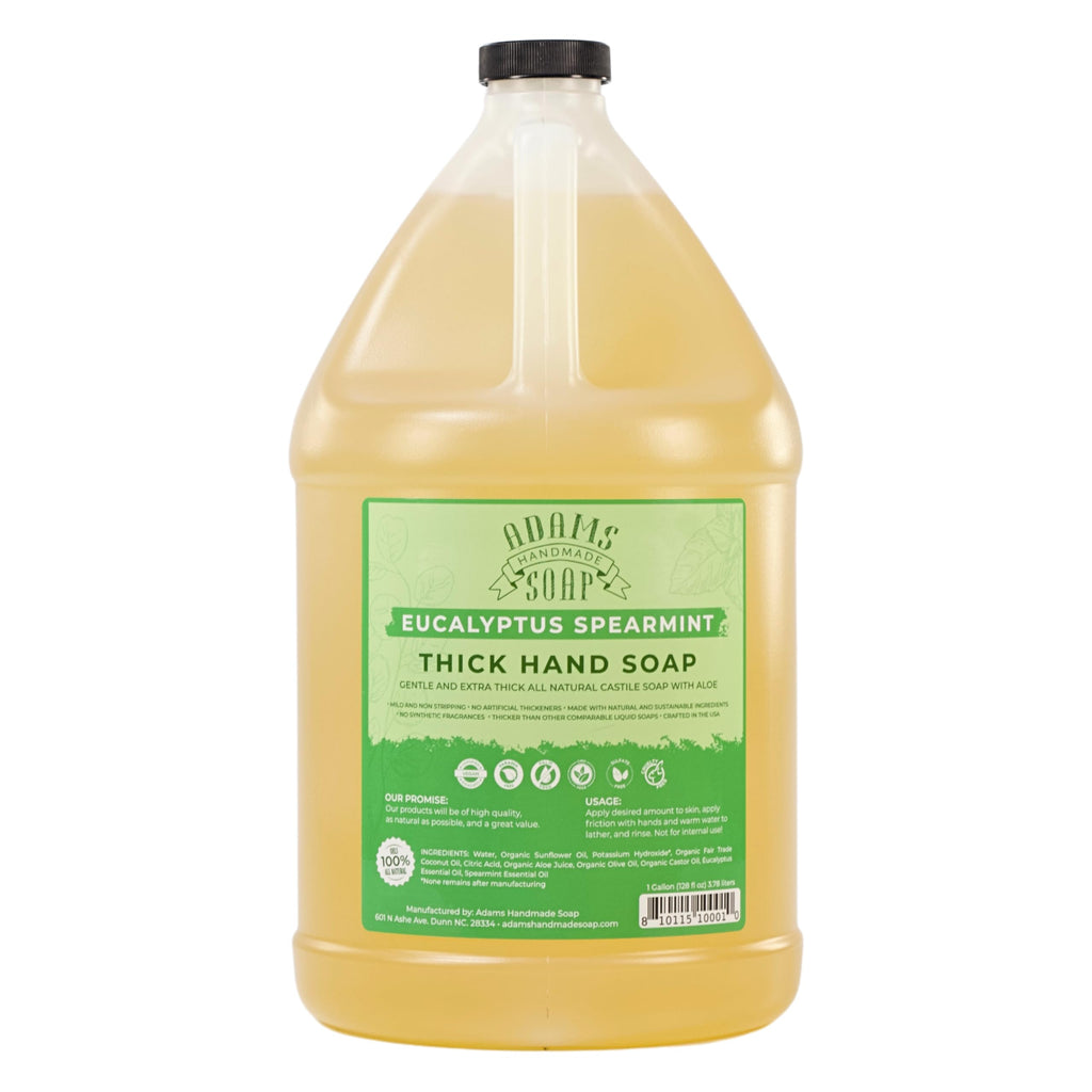 Adams Handmade Soap Liquid Castile Hand Soap, Thick & Mild – Eucalyptus Spearmint, 1 Gallon