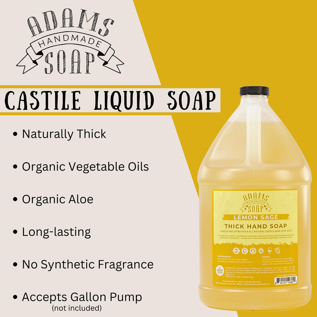 Adams Handmade Soap Thick Organic Castile Liquid Hand Soap - Lemon Sage, 1 Gallon Refill