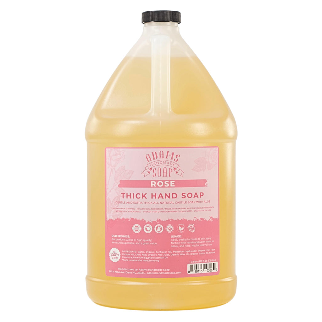 Adams Handmade Soap Thick Organic Castile Hand Soap – Rose, 1 Gallon Refill