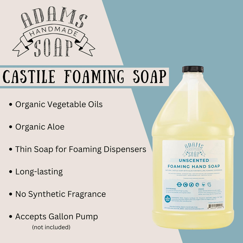 Adams Handmade Soap Thin Castile Foaming Hand Soap Refill – 1 Gallon (Unscented)