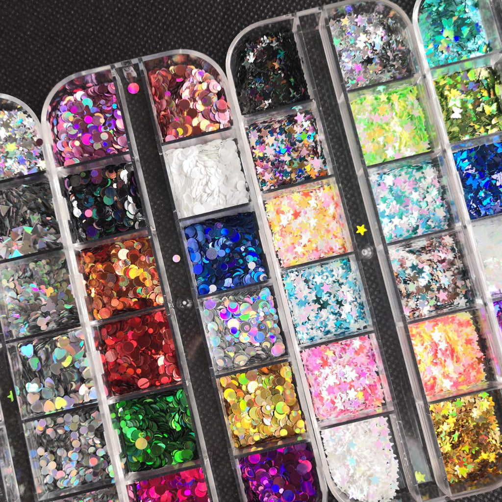 AddFavor 4-Box Holographic Nail Sequins Set – Butterfly, Star, Hearts & More