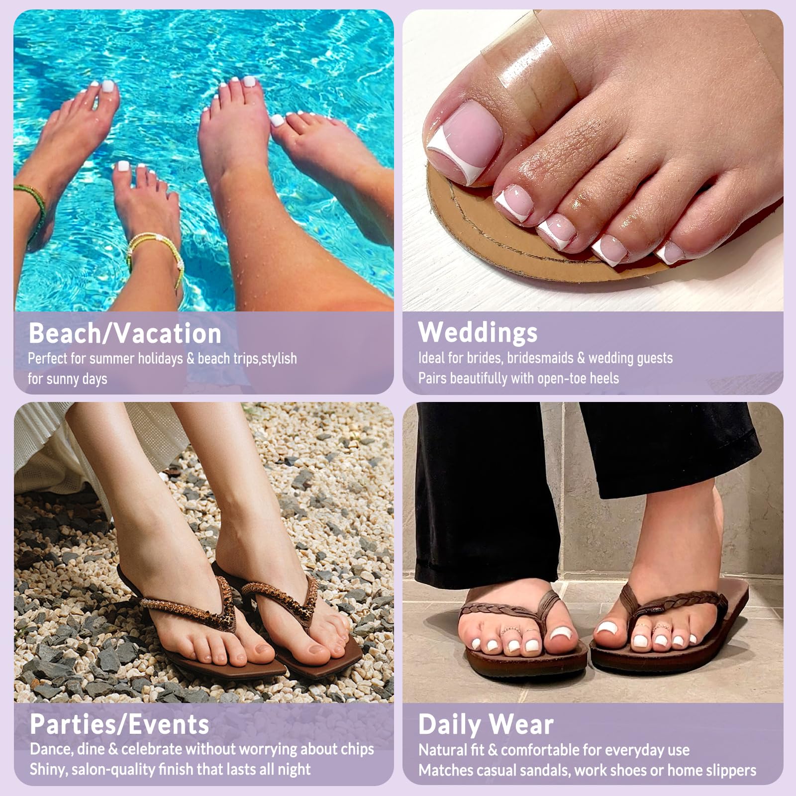 AddFavor 160pcs Purple Press-On Toenails for Women | Full Cover Tips with Adhesive Tabs