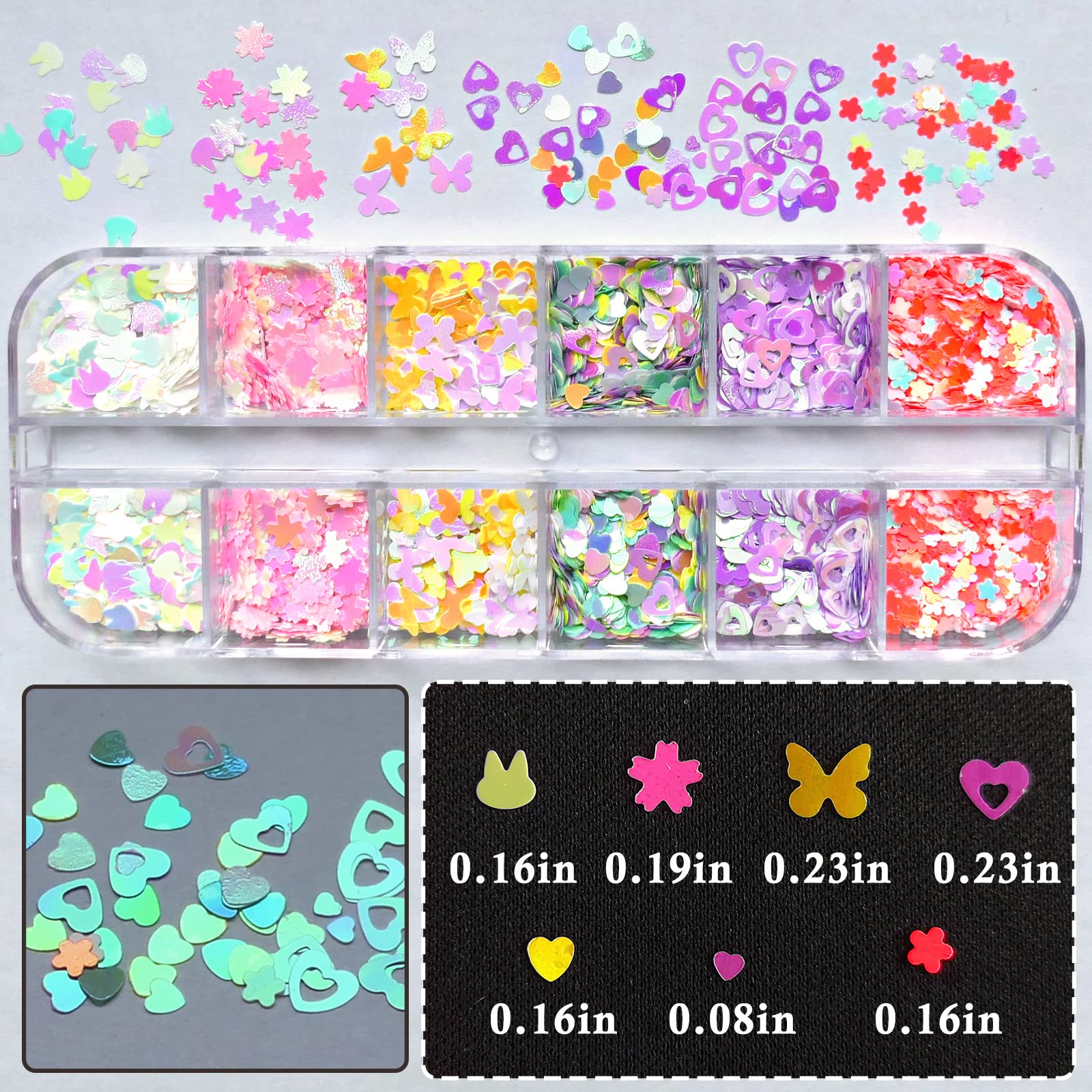 AddFavor 4 Boxes Nail Glitter Kit | Luminous Mermaid Glitter & Mixed Shapes