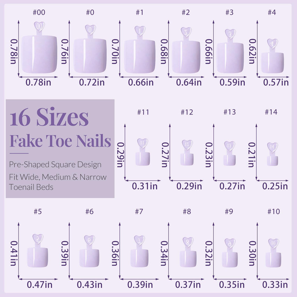 AddFavor 160pcs Purple Press-On Toenails for Women | Full Cover Tips with Adhesive Tabs