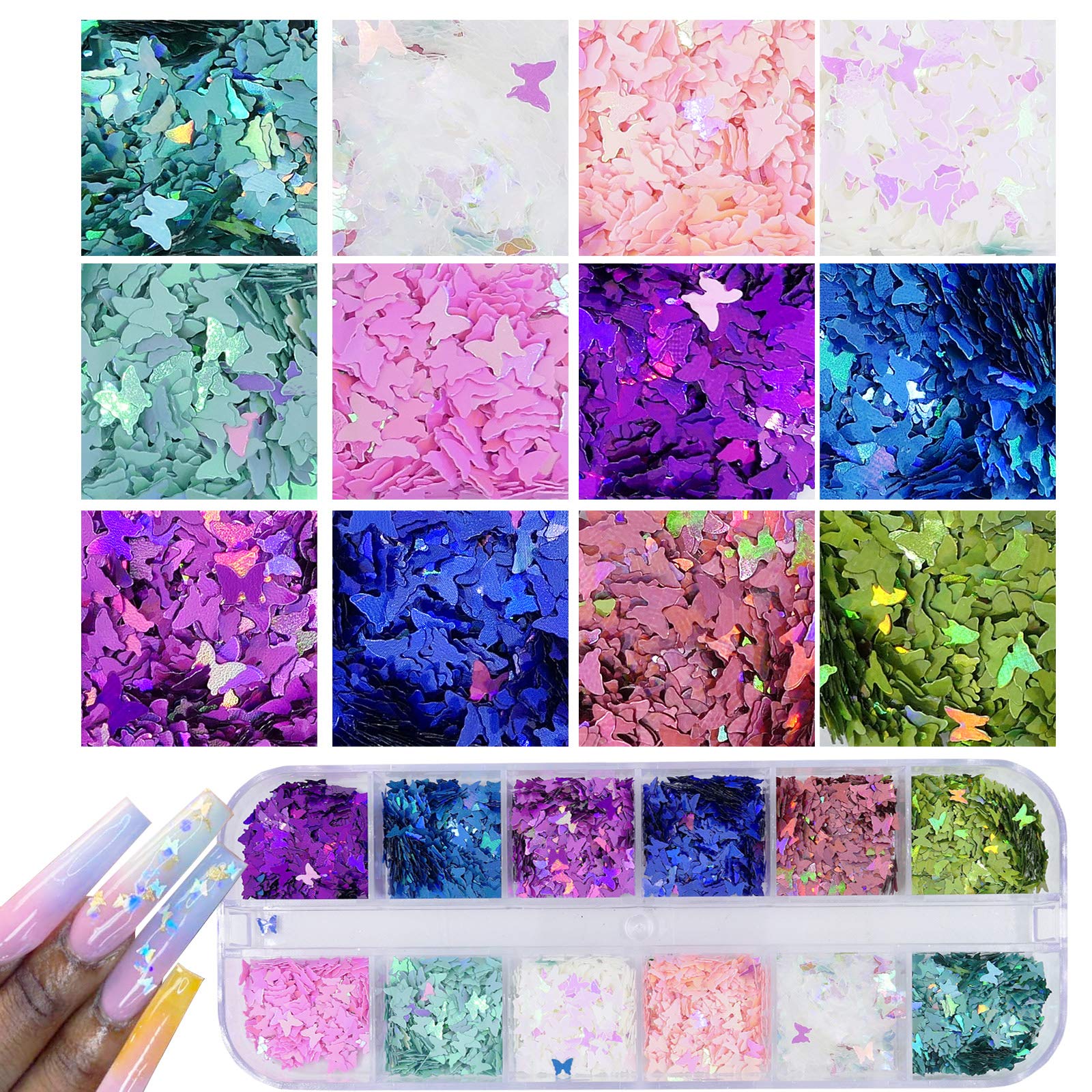 AddFavor 4-Box Holographic Nail Sequins Set – Butterfly, Star, Hearts & More
