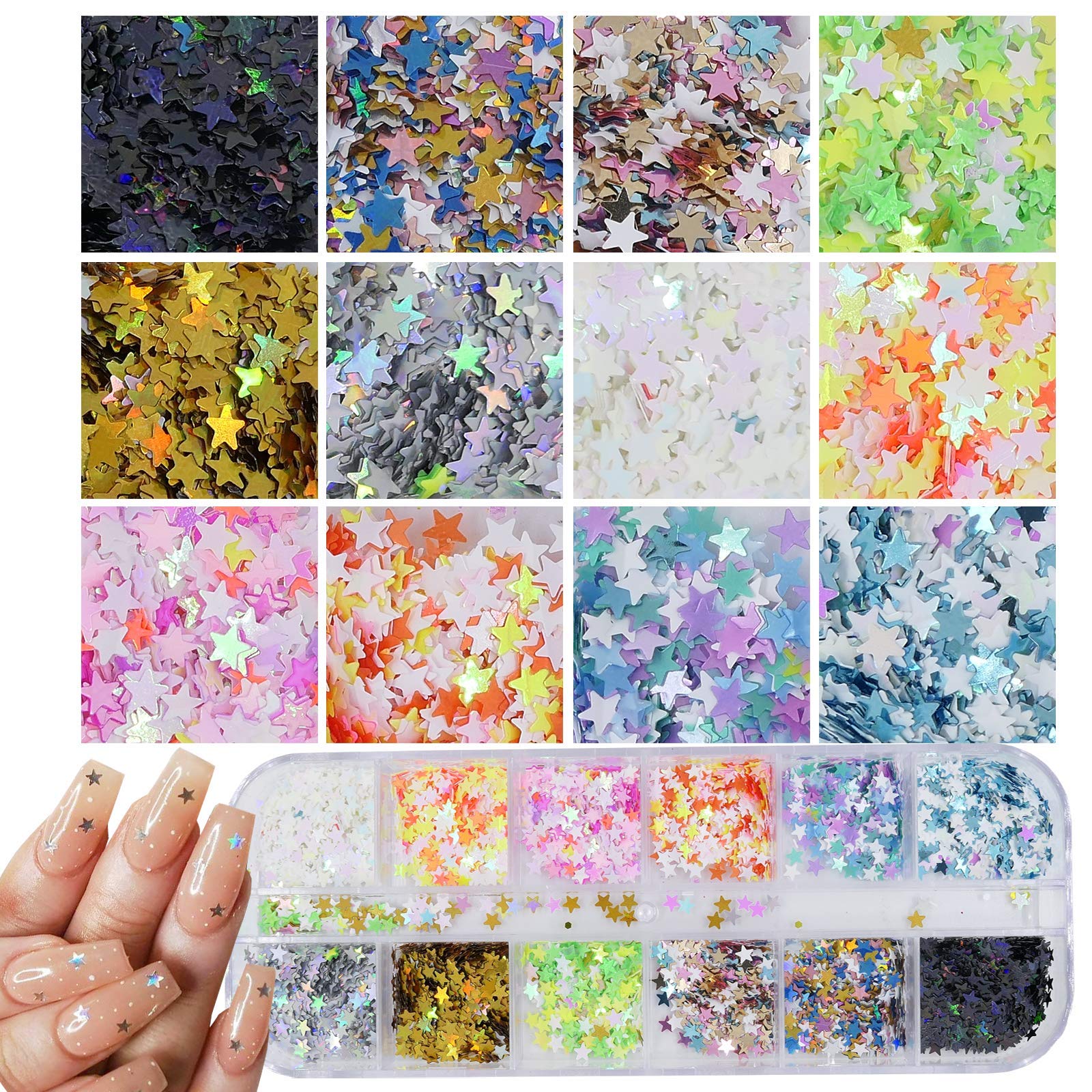 AddFavor 4-Box Holographic Nail Sequins Set – Butterfly, Star, Hearts & More