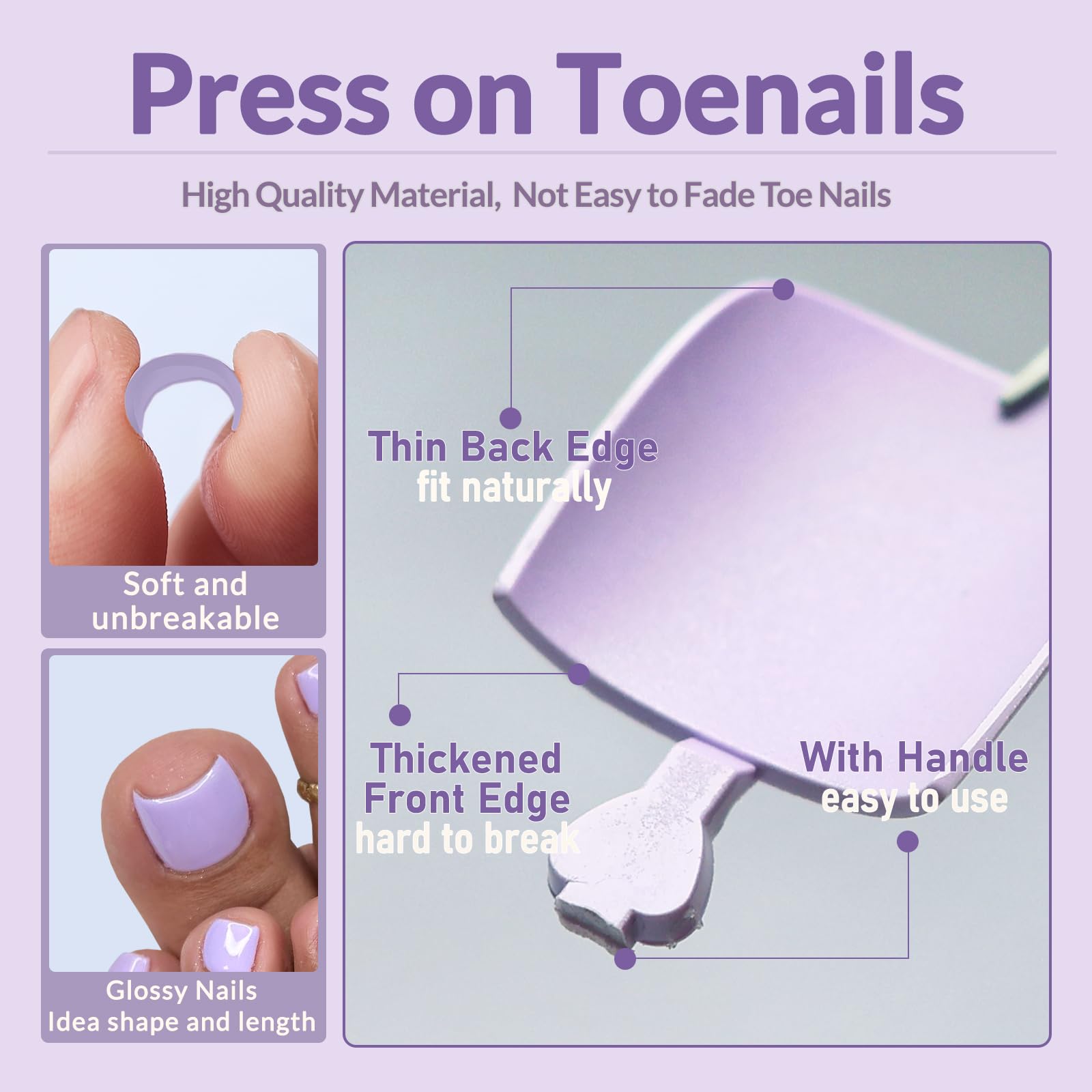AddFavor 160pcs Purple Press-On Toenails for Women | Full Cover Tips with Adhesive Tabs