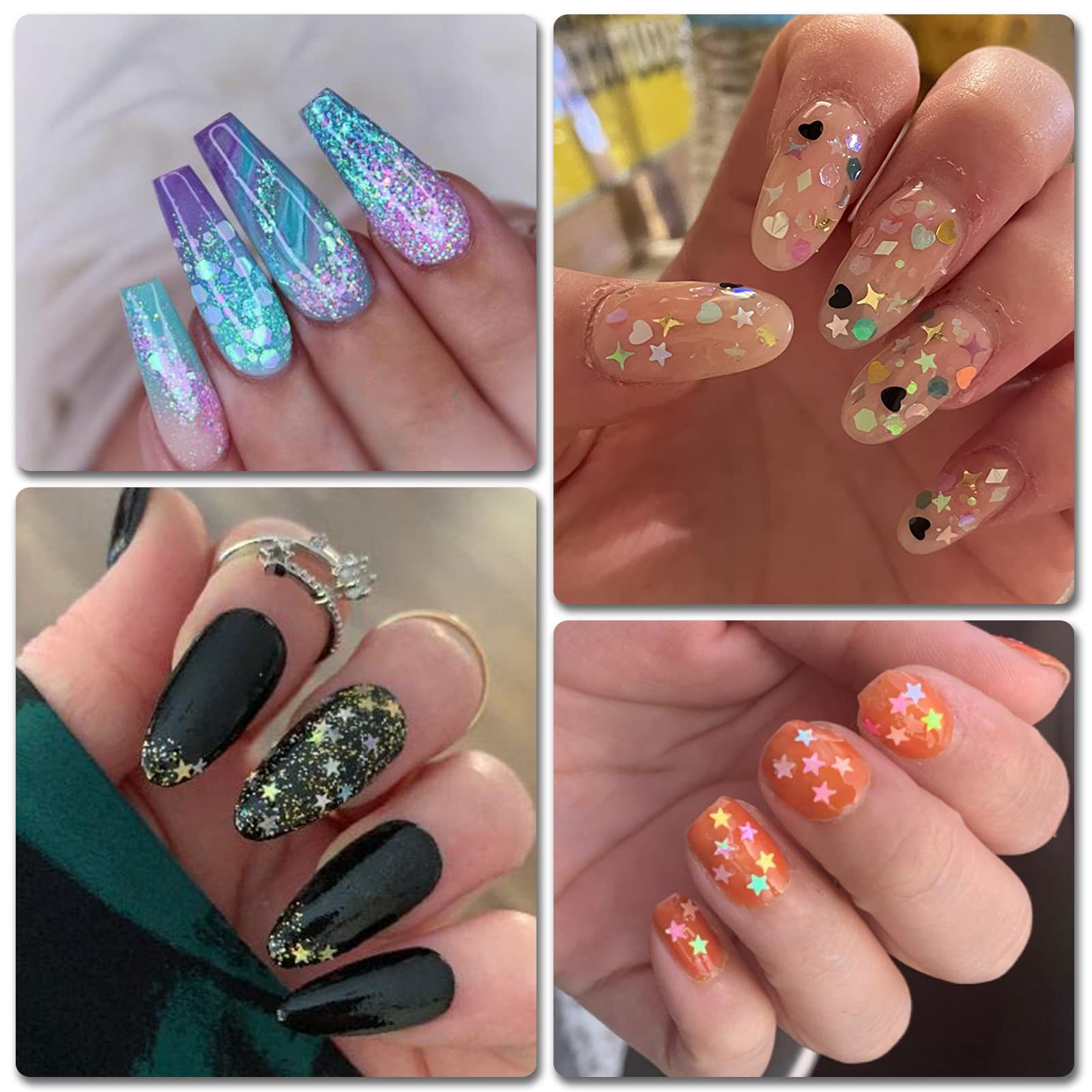 AddFavor 4 Boxes Nail Glitter Kit | Luminous Mermaid Glitter & Mixed Shapes
