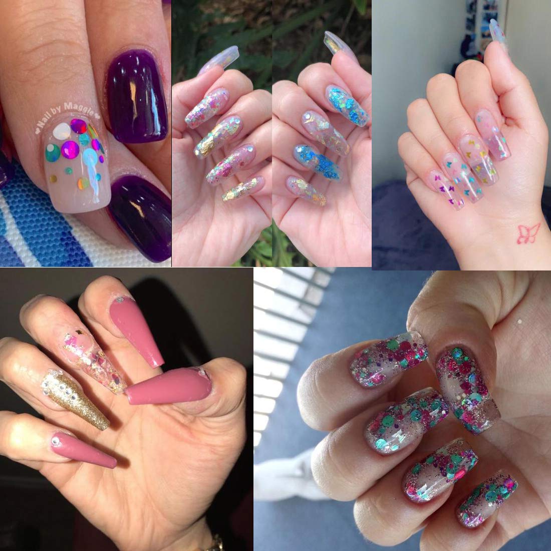 AddFavor 4-Box Holographic Nail Sequins Set – Butterfly, Star, Hearts & More