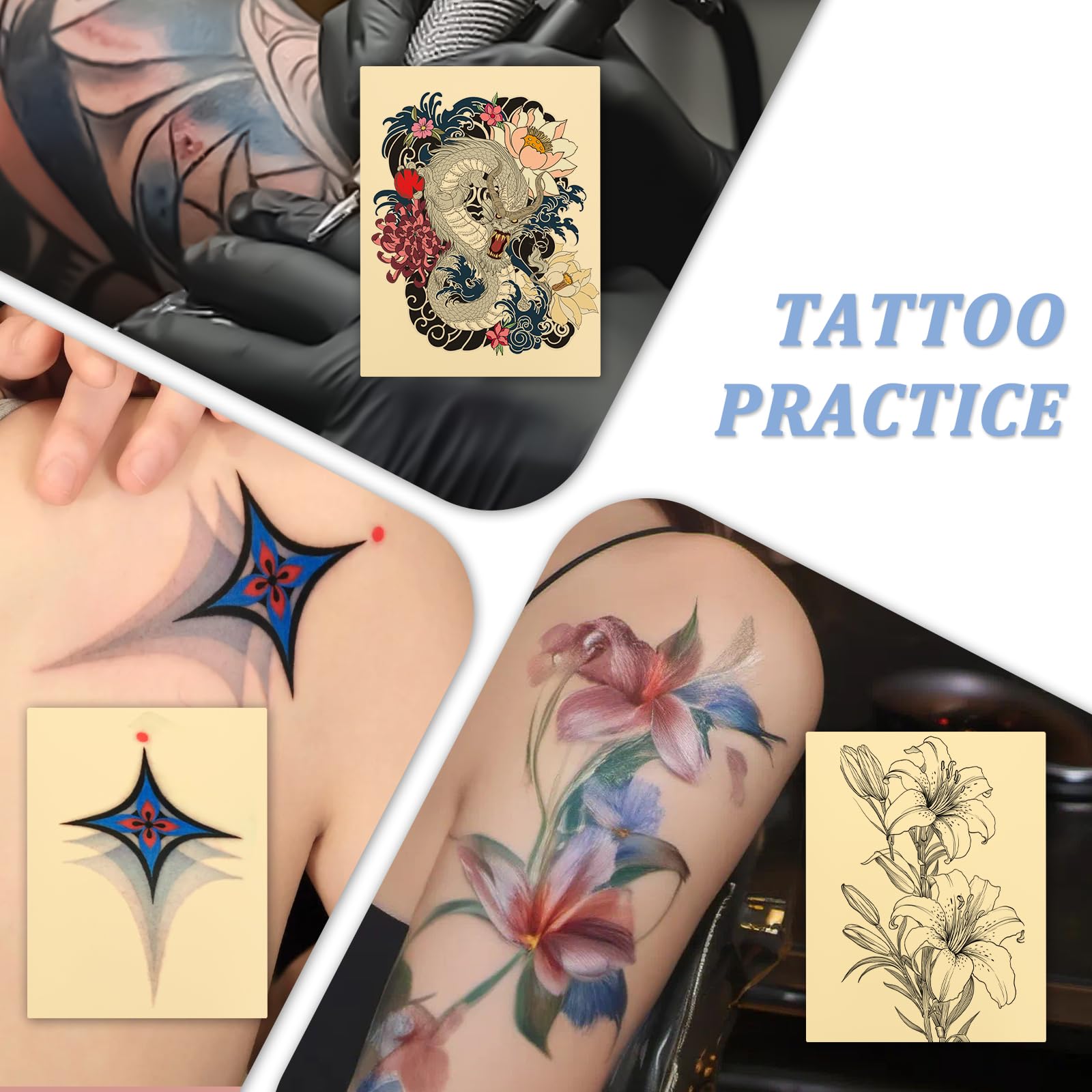 ADELPHA 30-Pcs Tattoo Practice Skins Kit with 10 Realistic Fake Skins 7.68x11.61 and 20 Layered Transfer Papers for Beginners and Pros