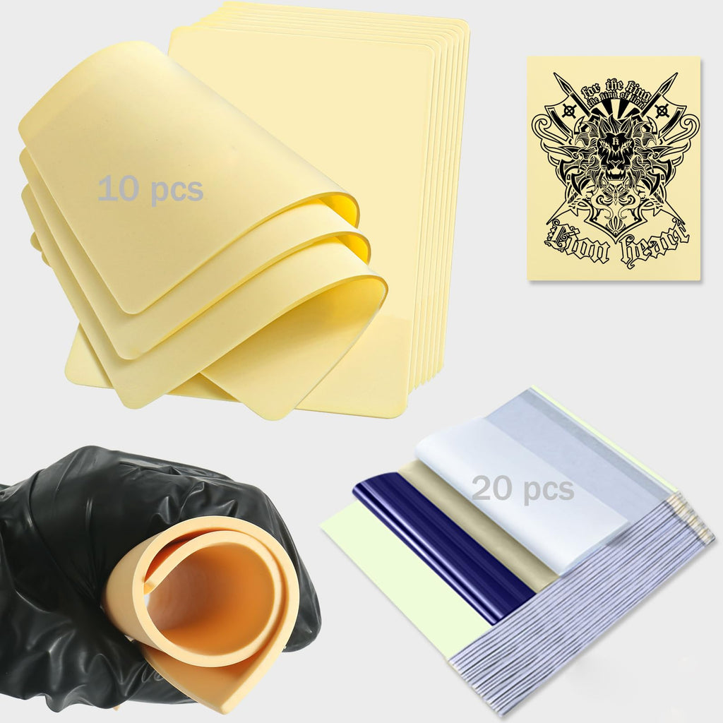 ADELPHA 30-Pcs Tattoo Practice Skins Kit with 10 Realistic Fake Skins 7.68x11.61 and 20 Layered Transfer Papers for Beginners and Pros