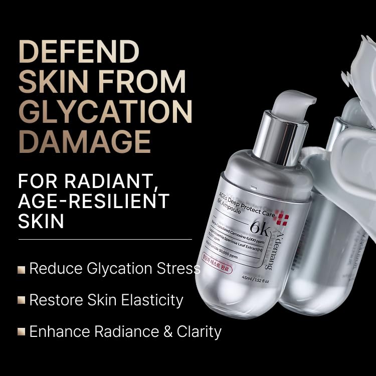 A'demang AGEs Deep Protect Care 6K Ampoule - 6 Peptides & Banaba Extract for Glycation Defense, Radiance & Barrier Support - 30ml