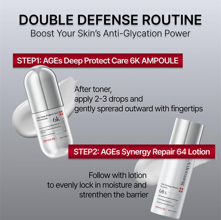 A'demang AGEs Deep Protect Care 6K Ampoule - 6 Peptides & Banaba Extract for Glycation Defense, Radiance & Barrier Support - 30ml
