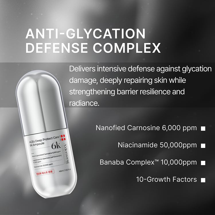 A'demang AGEs Deep Protect Care 6K Ampoule - 6 Peptides & Banaba Extract for Glycation Defense, Radiance & Barrier Support - 30ml