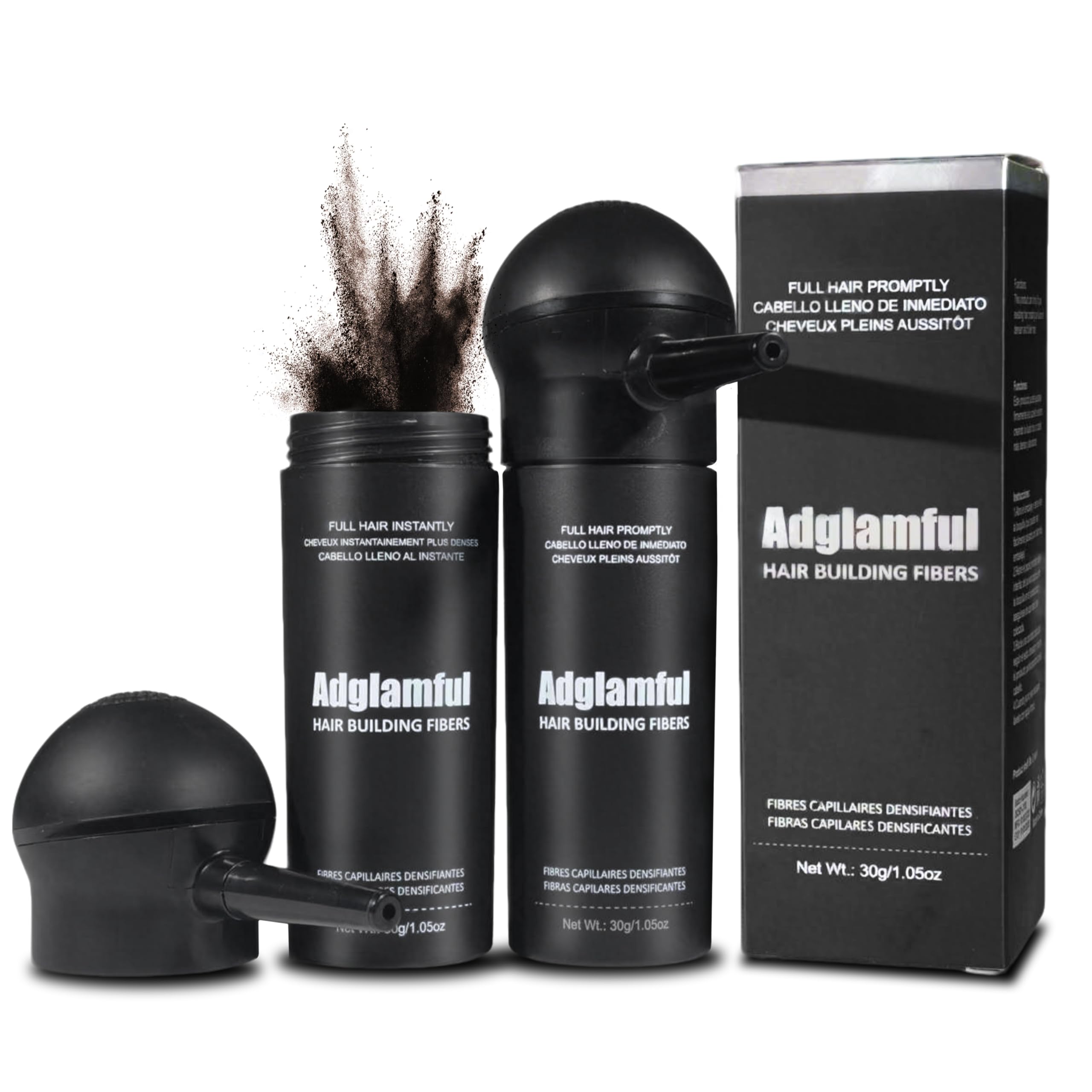 Adglamful Hair Fibers 2-Pack – Instant Coverage for Thinning Hair (Medium Brown)