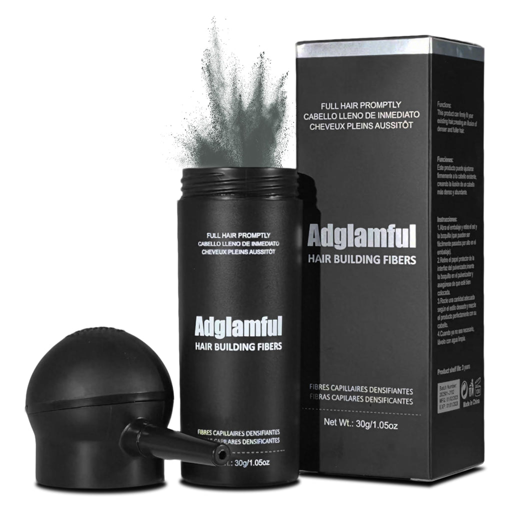 Adglamful Hair Fibers for Thinning Hair – Spray Applicator, Long-Lasting Coverage (Grey, 30g)