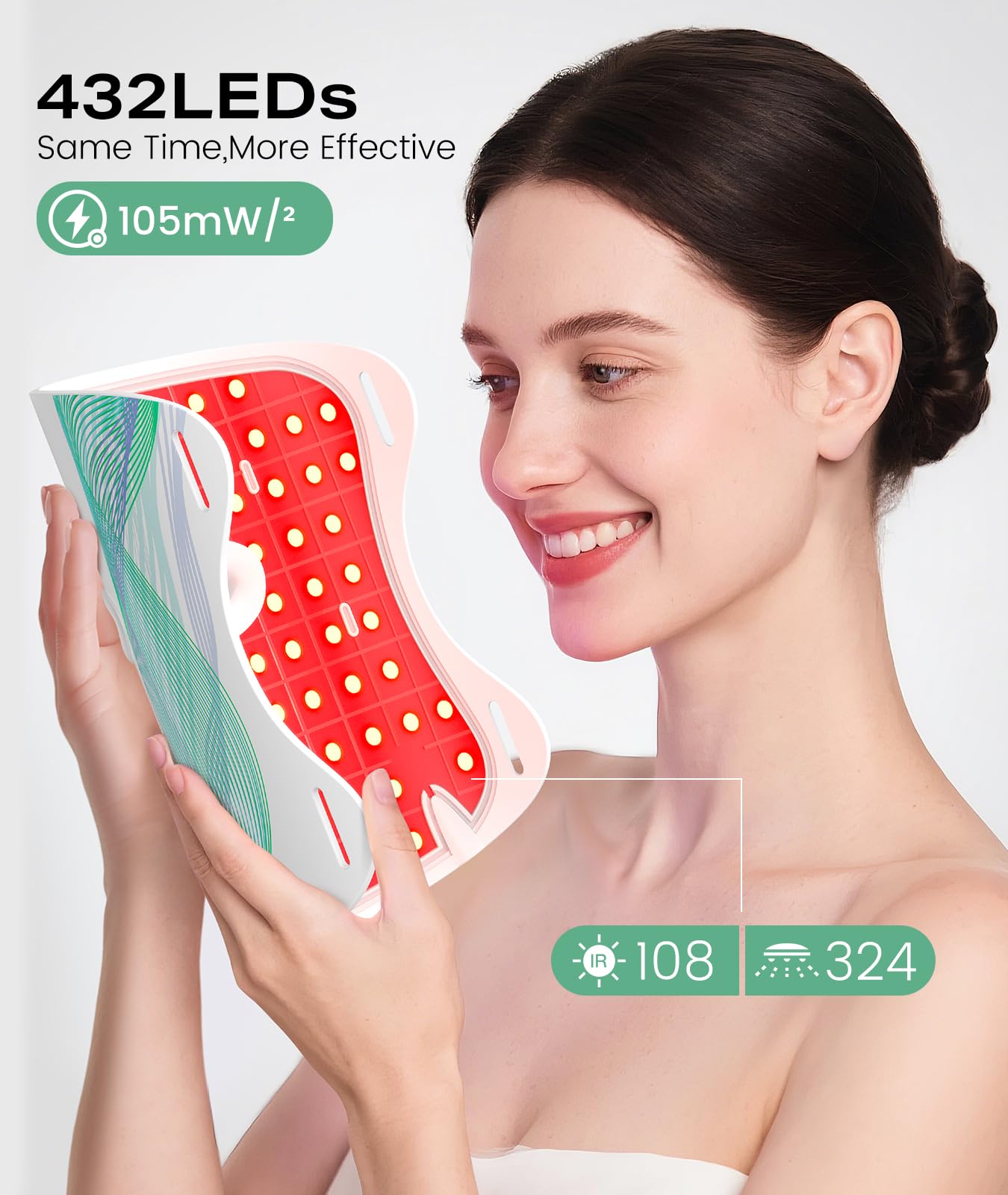 ADIUPUL Red Light Therapy Mask – 432 LEDs, USB-C Rechargeable Facial Light Therapy for Home & Travel