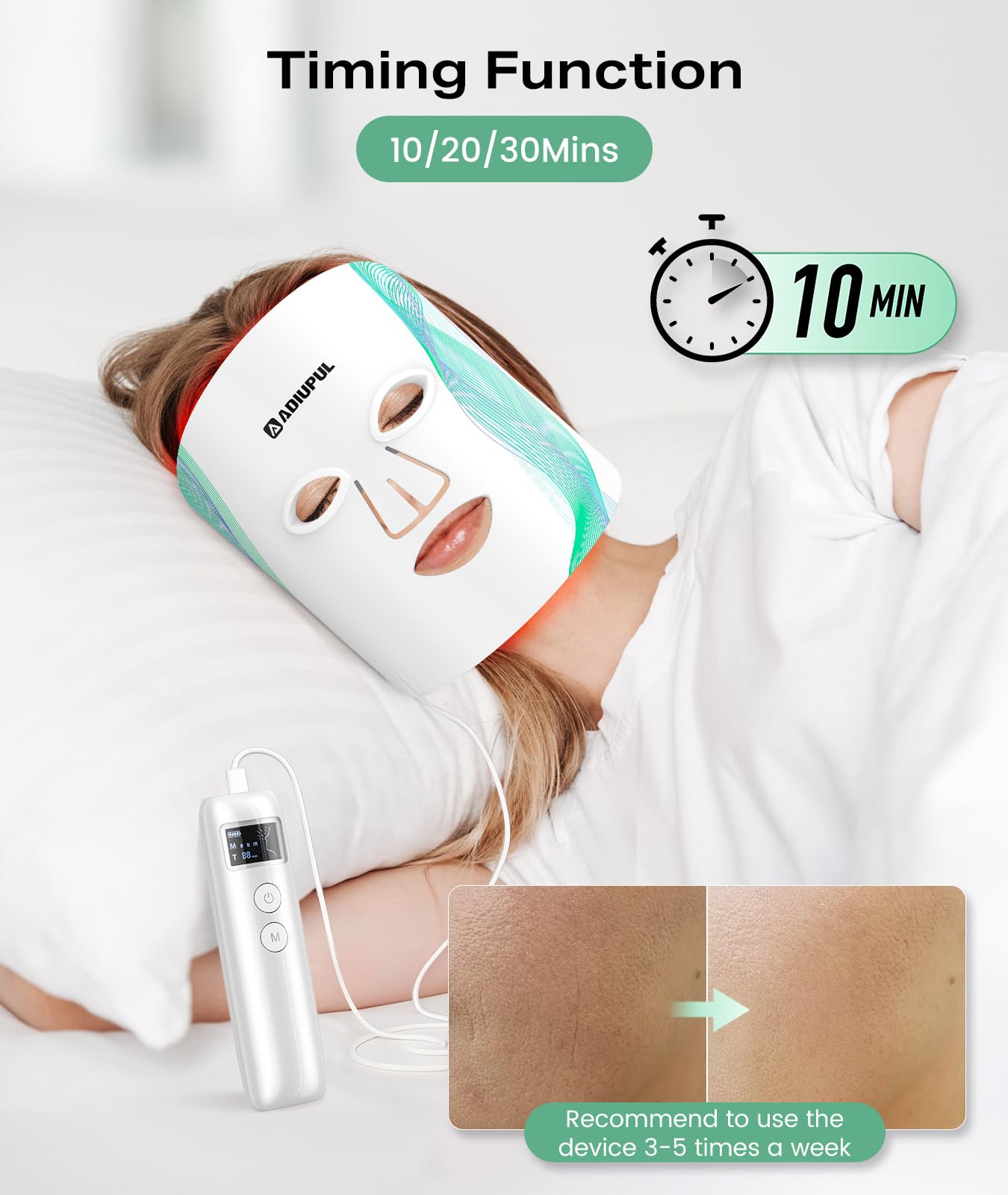ADIUPUL Red Light Therapy Mask – 432 LEDs, USB-C Rechargeable Facial Light Therapy for Home & Travel