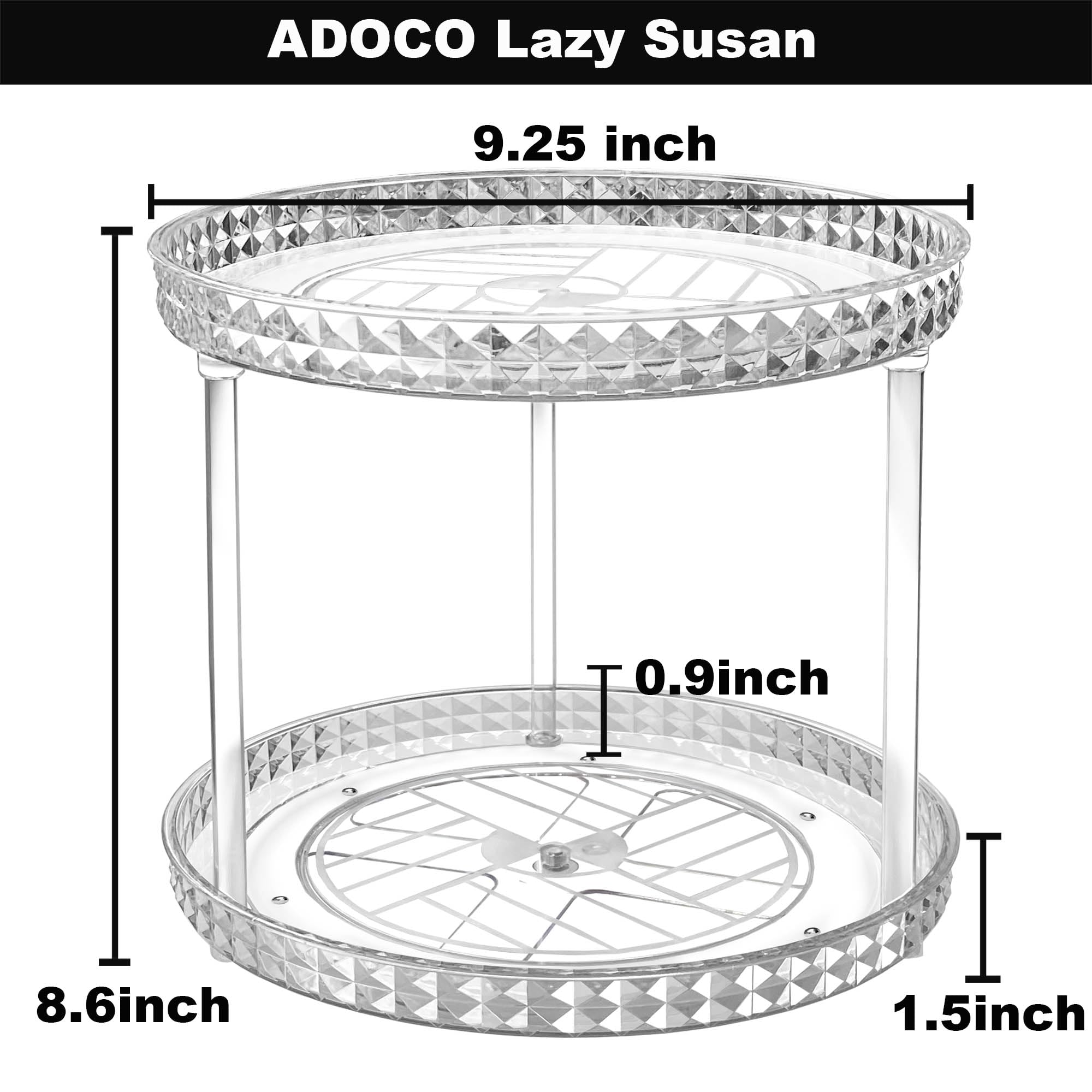 Adoco 2-Tier Diamond Lazy Susan Bathroom Organizer – 360° Rotating Clear Countertop Cosmetic Organizer (9.25 inch)