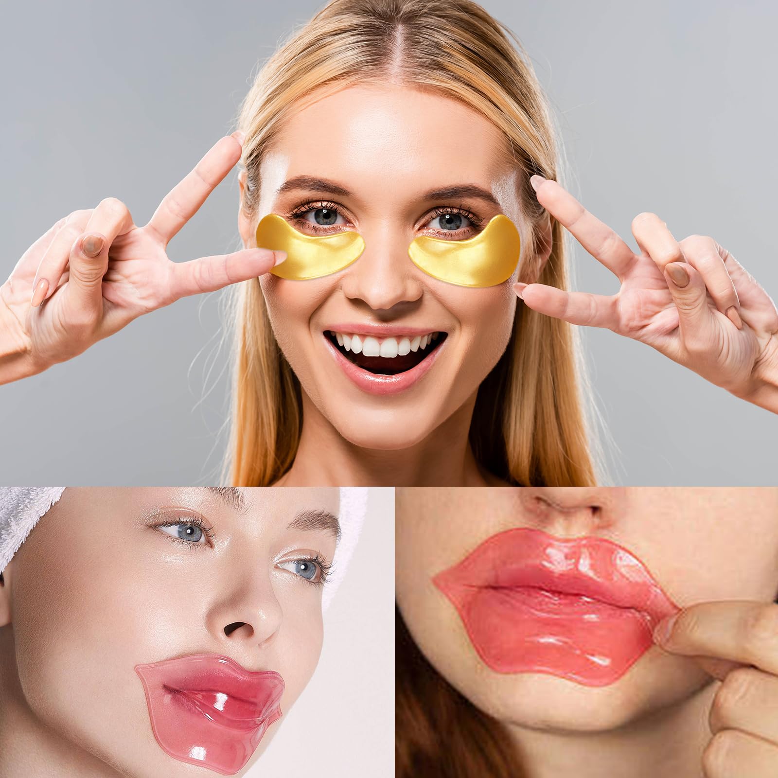 Adofect Collagen Crystal Lip Mask & 24K Gold Eye Mask Set – 40 Pairs, Hydration & Revitalization | Valentine's Day Gift