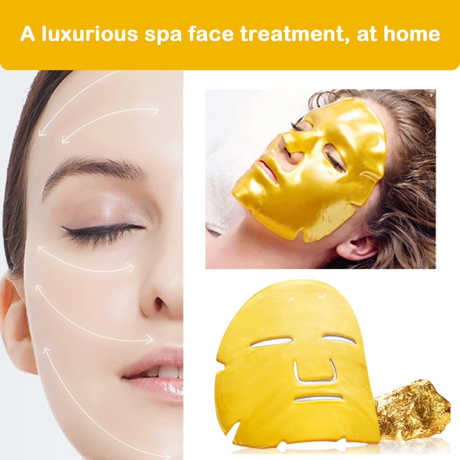 Adofect 12 Pack 24K Gold Gel Facial Masks | Anti-Aging, Hydration & Rejuvenation