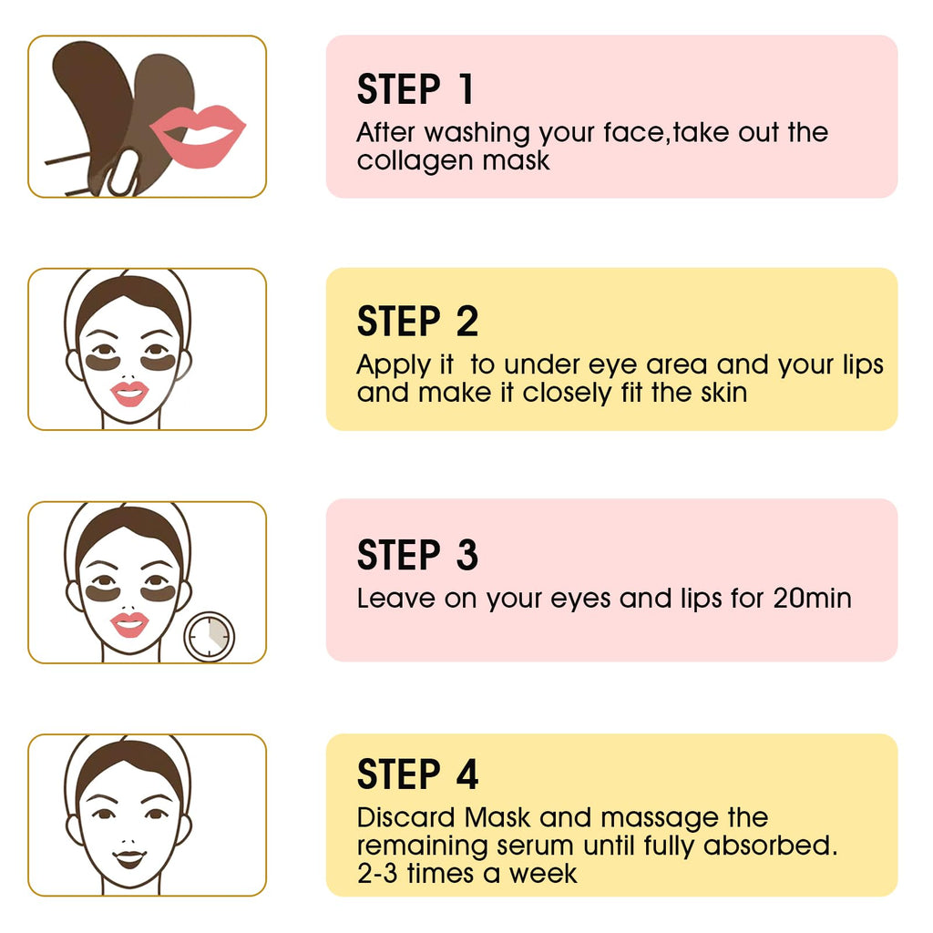 Adofect Collagen Crystal Lip Mask & 24K Gold Eye Mask Set – 40 Pairs, Hydration & Revitalization | Valentine's Day Gift