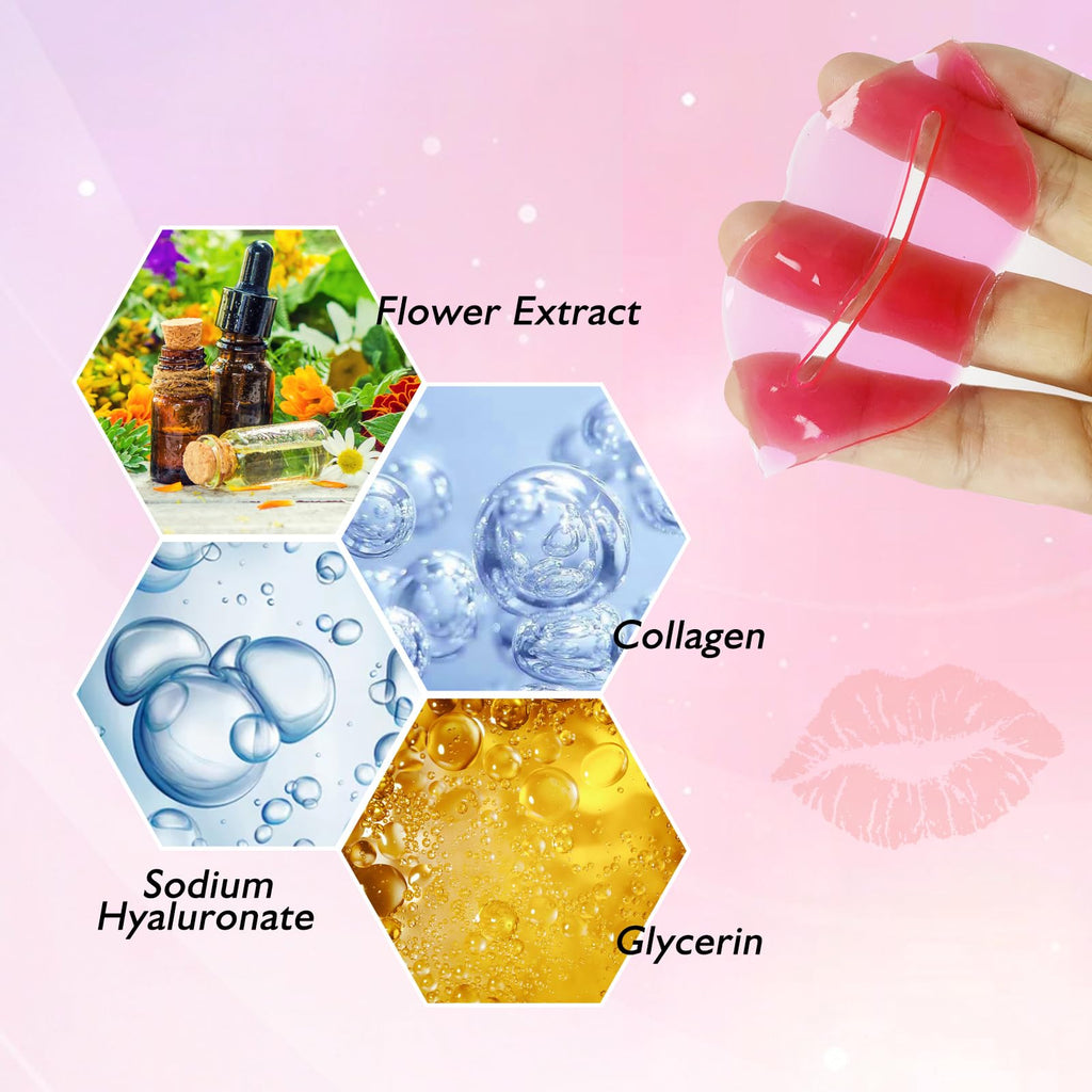 Adofect Peach Collagen Lip Masks — 30 Pieces Crystal Gel Patches for Lips, Anti-Chapped & Age-Defying, Rose Red