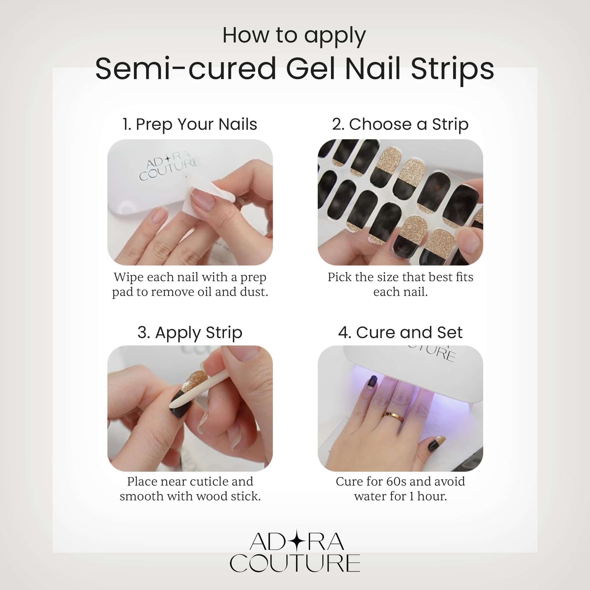 Adora Couture Semi-Cured Gel Nail Strips – Mystic Midnight | Salon-Quality at Home