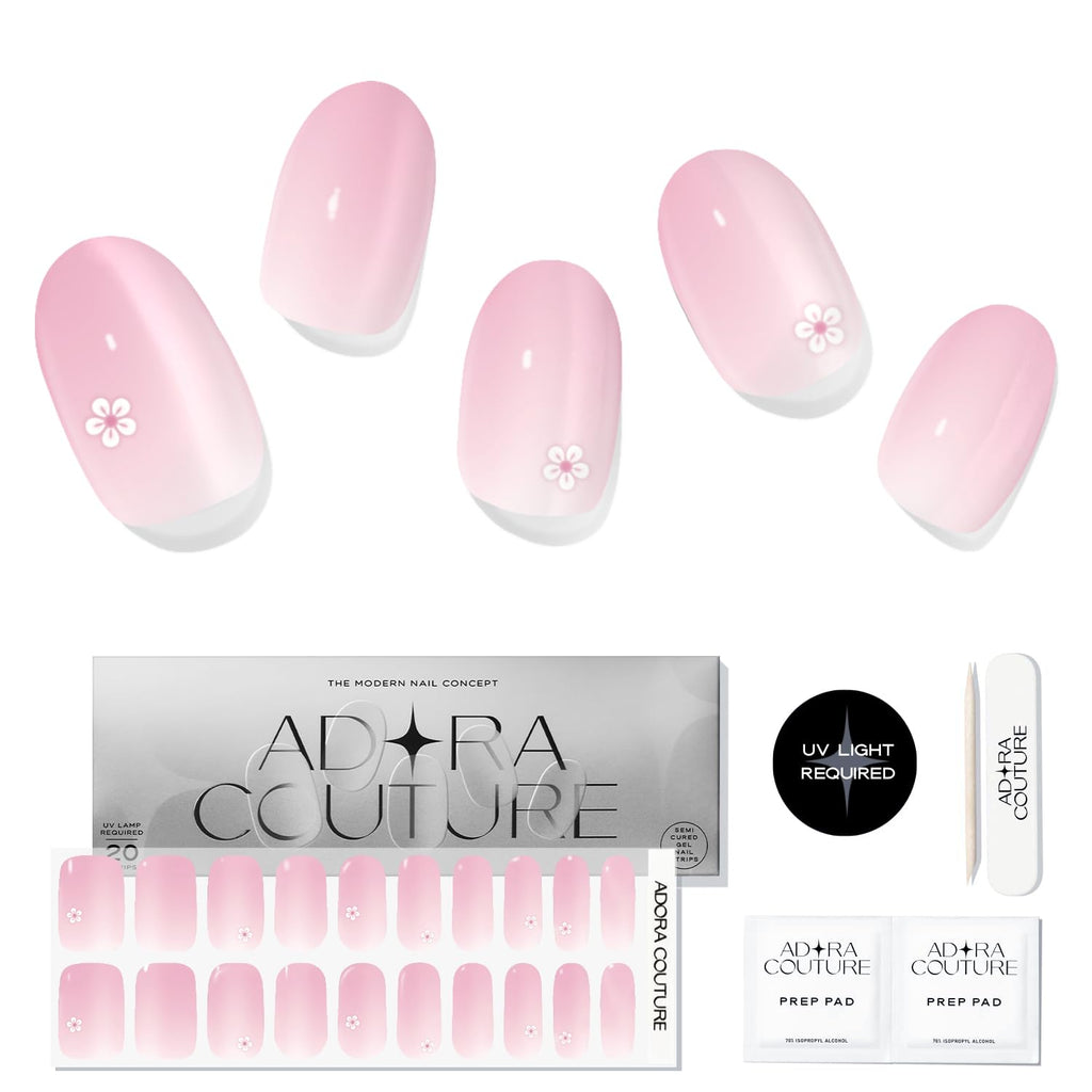 Adora Couture Semi-Cured Gel Nail Strips – Salon-Quality Gel Stickers, UV Lamp Required, Pink Cherry
