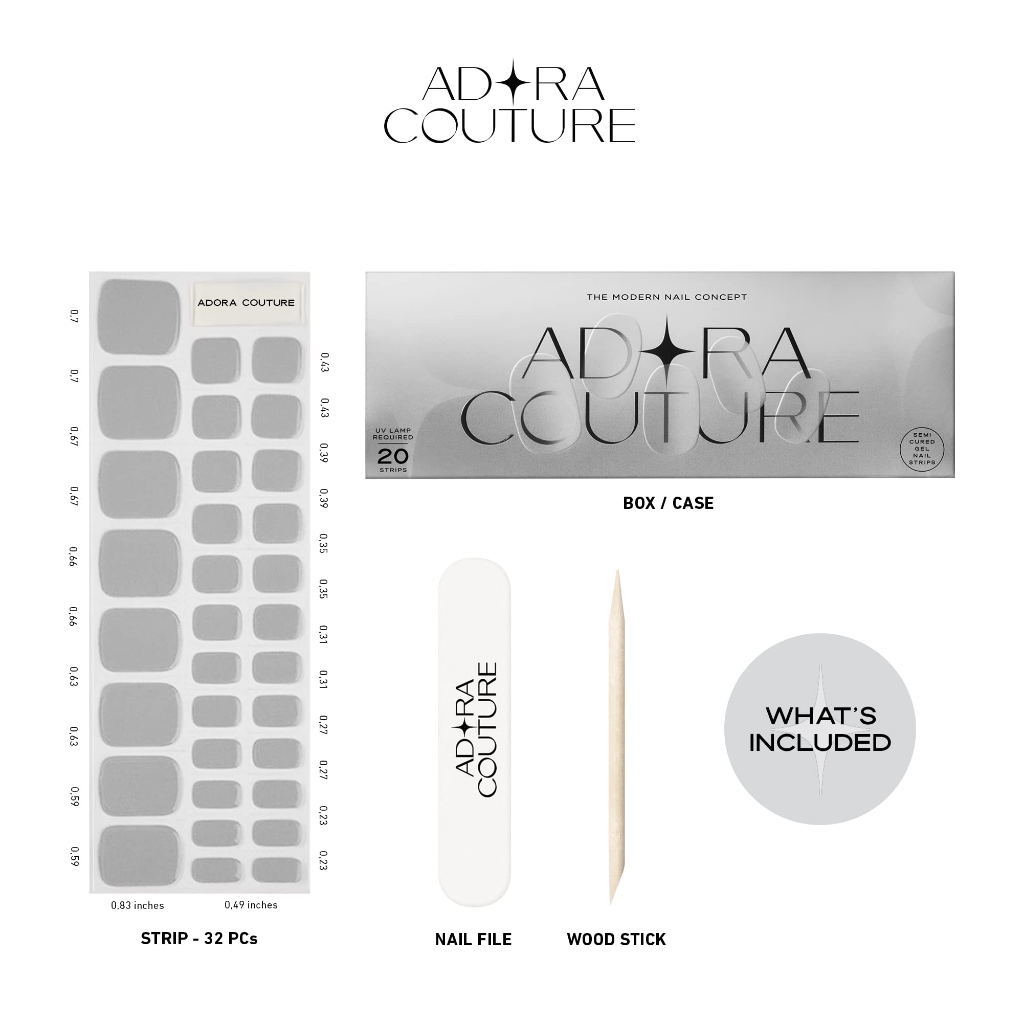 Adora Couture Semi-Cured Gel Nail Strips – 32 Pcs, Salon-Quality at Home