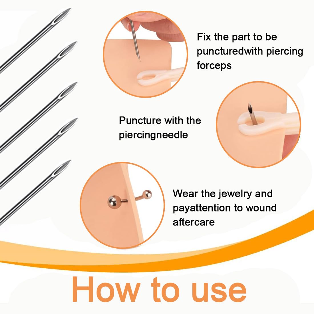 ADULLPONY 18G Ear Nose Piercing Needles Kit – 30 Sterile Hollow Needles with Forceps Clamp