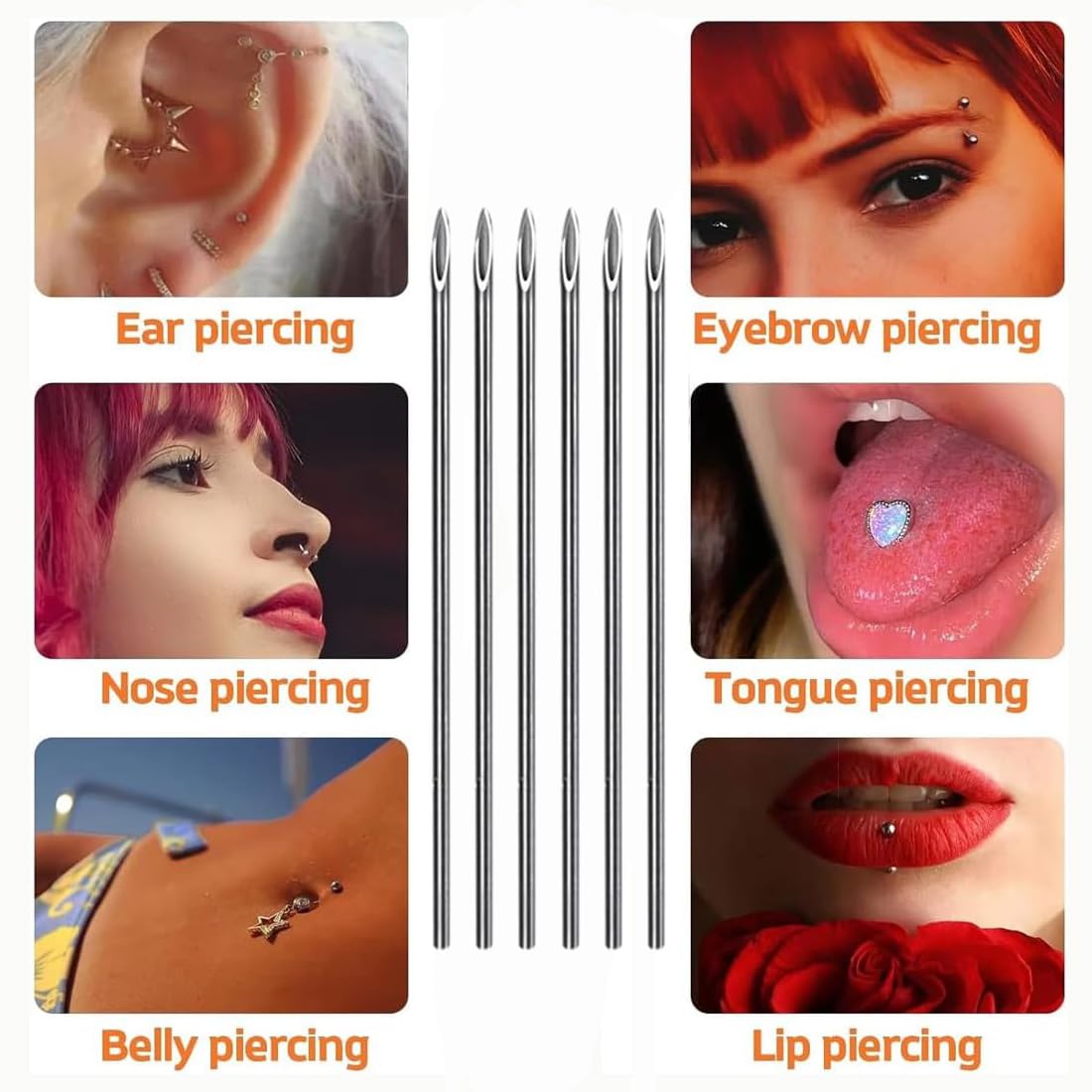 ADULLPONY 18G Ear Nose Piercing Needles Kit – 30 Sterile Hollow Needles with Forceps Clamp