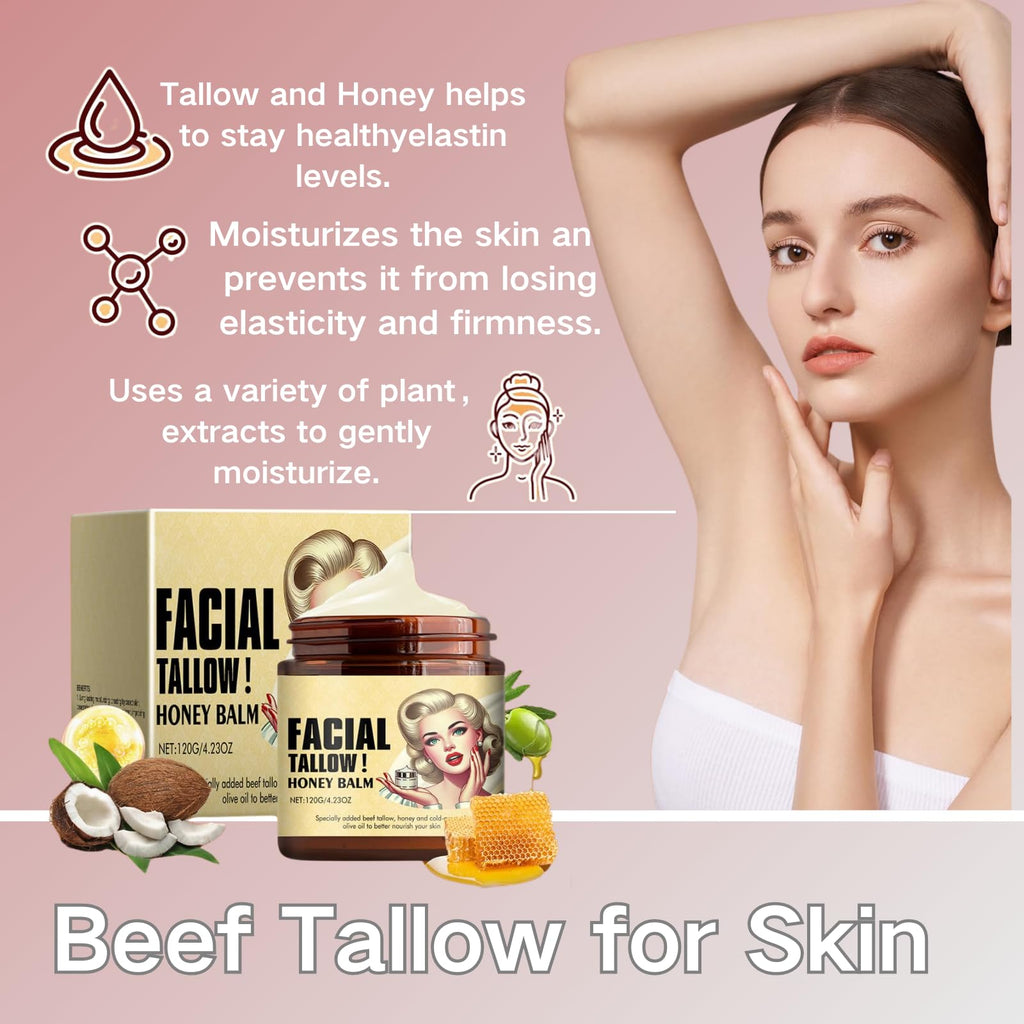 ADUTRY 2-Pack Whipped Tallow Honey Balm – Grass-Fed Face Moisturizer