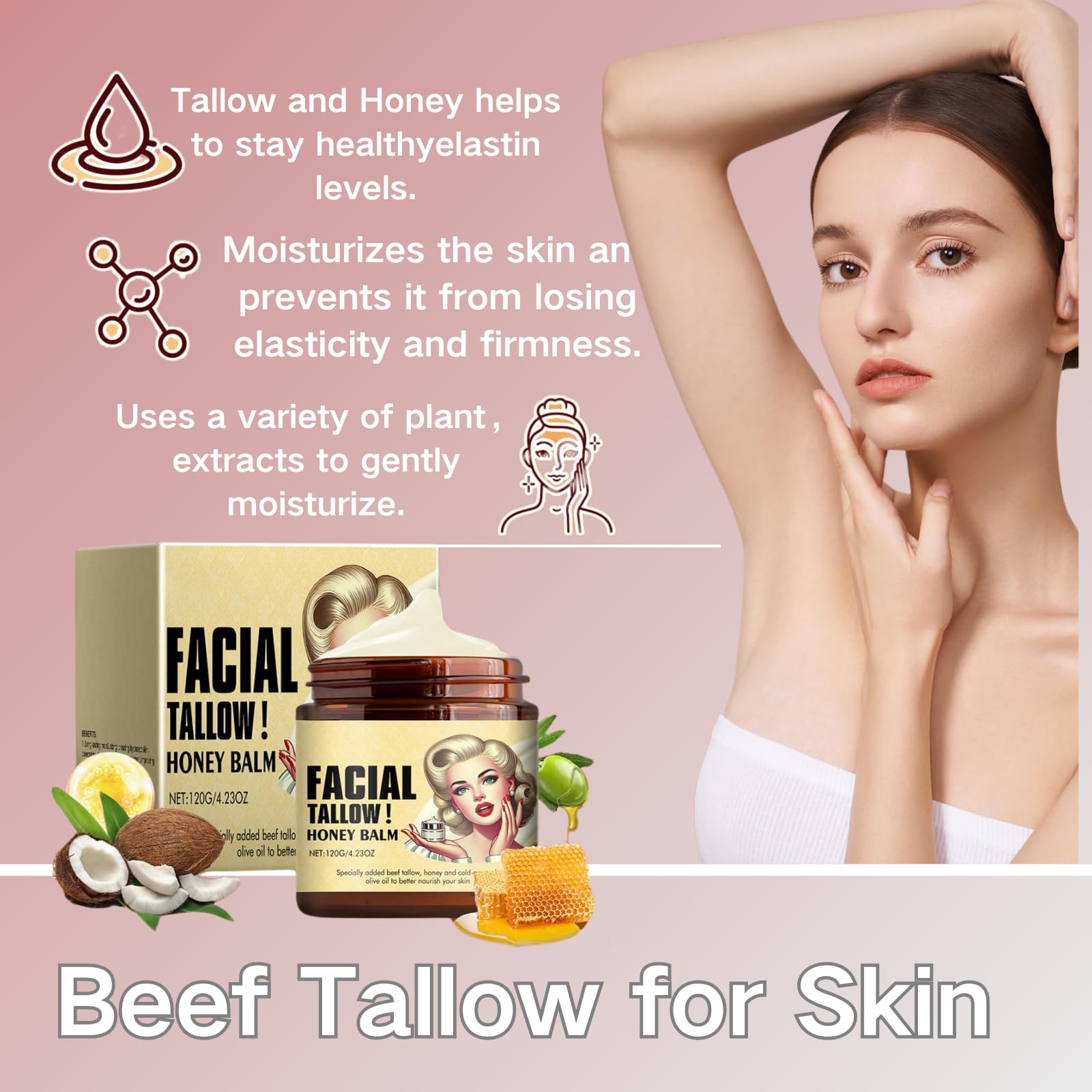 ADUTRY 2-Pack Whipped Tallow Honey Balm – Grass-Fed Face Moisturizer