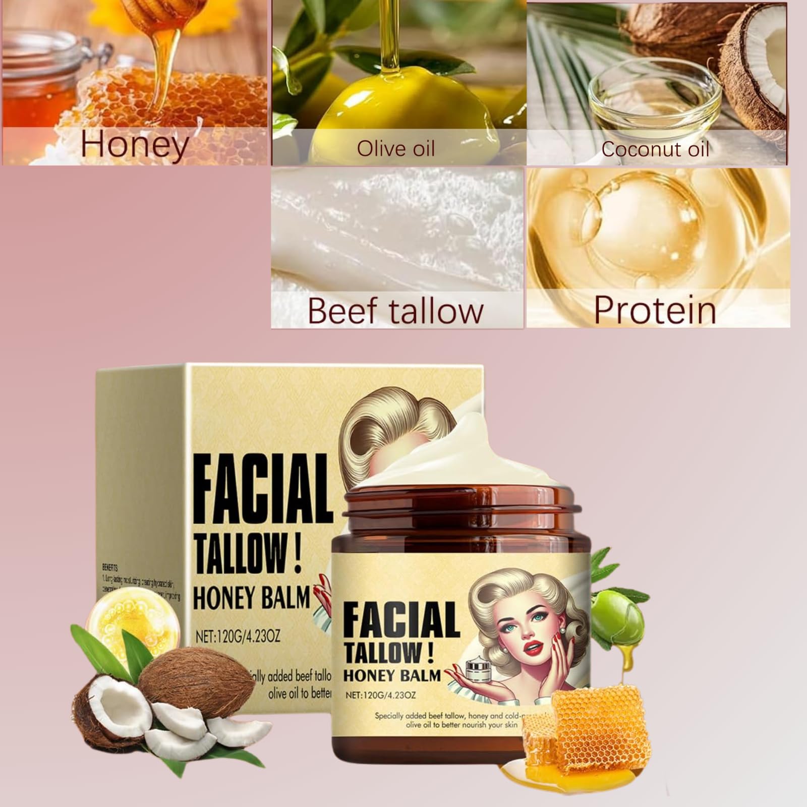 ADUTRY 2-Pack Whipped Tallow Honey Balm – Grass-Fed Face Moisturizer