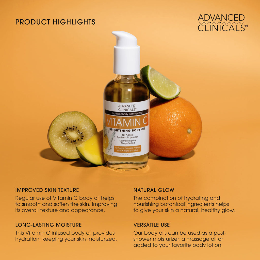 Advanced Clinicals Brightening Vitamin C Cream & Body Oil 2pc Set | Hydration, Radiance, & Even Tone