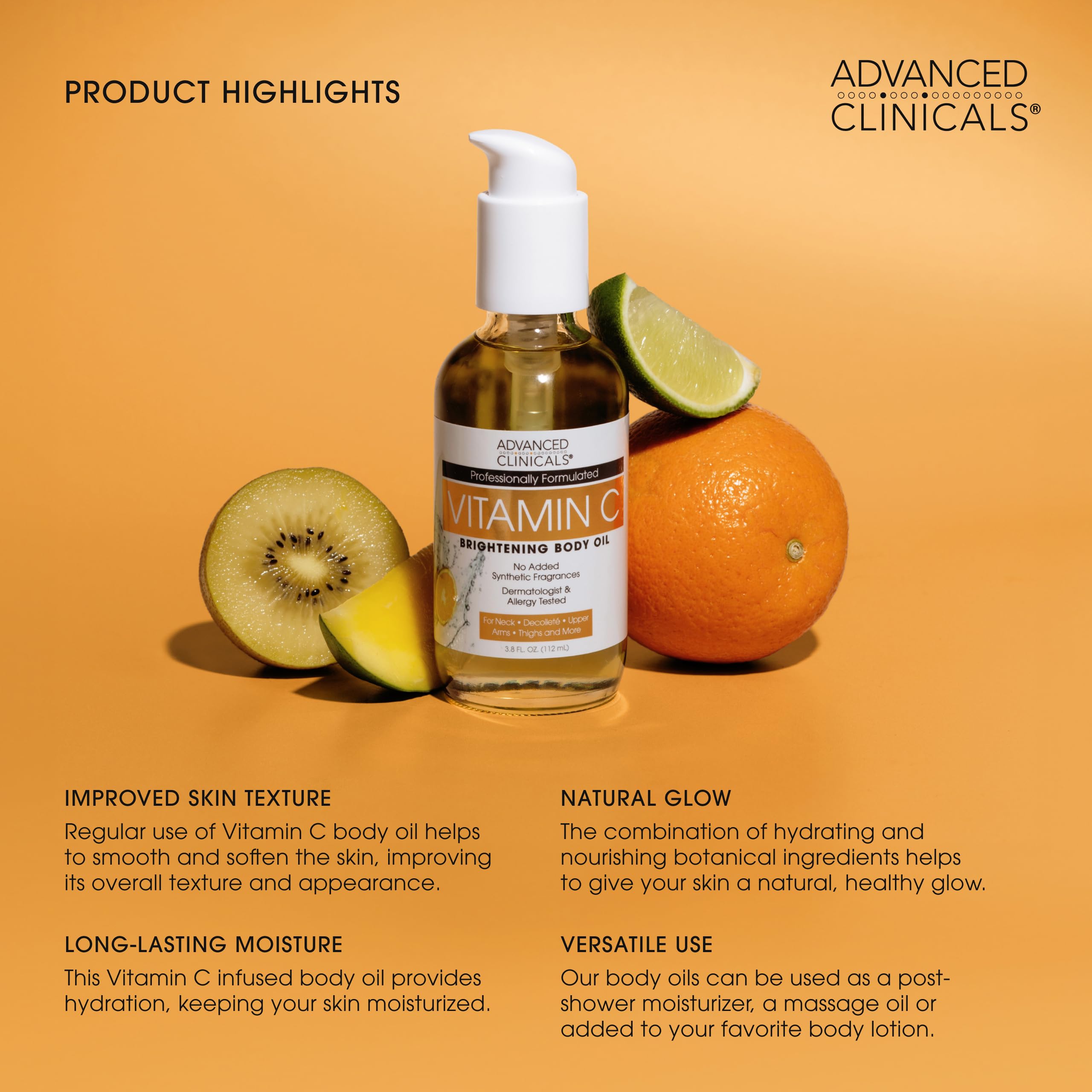 Advanced Clinicals Brightening Vitamin C Cream & Body Oil 2pc Set | Hydration, Radiance, & Even Tone