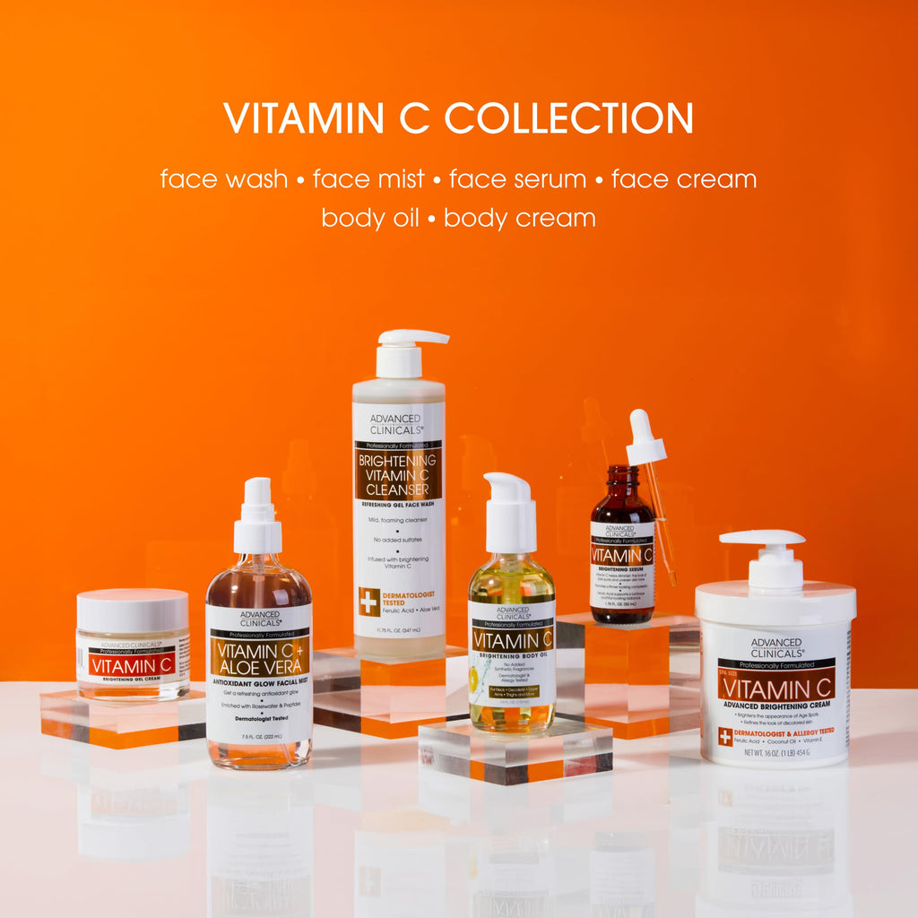 Advanced Clinicals Brightening Vitamin C Serum with Glycolic & Lactic Acid – 2-Pack | Face & Eye Serum