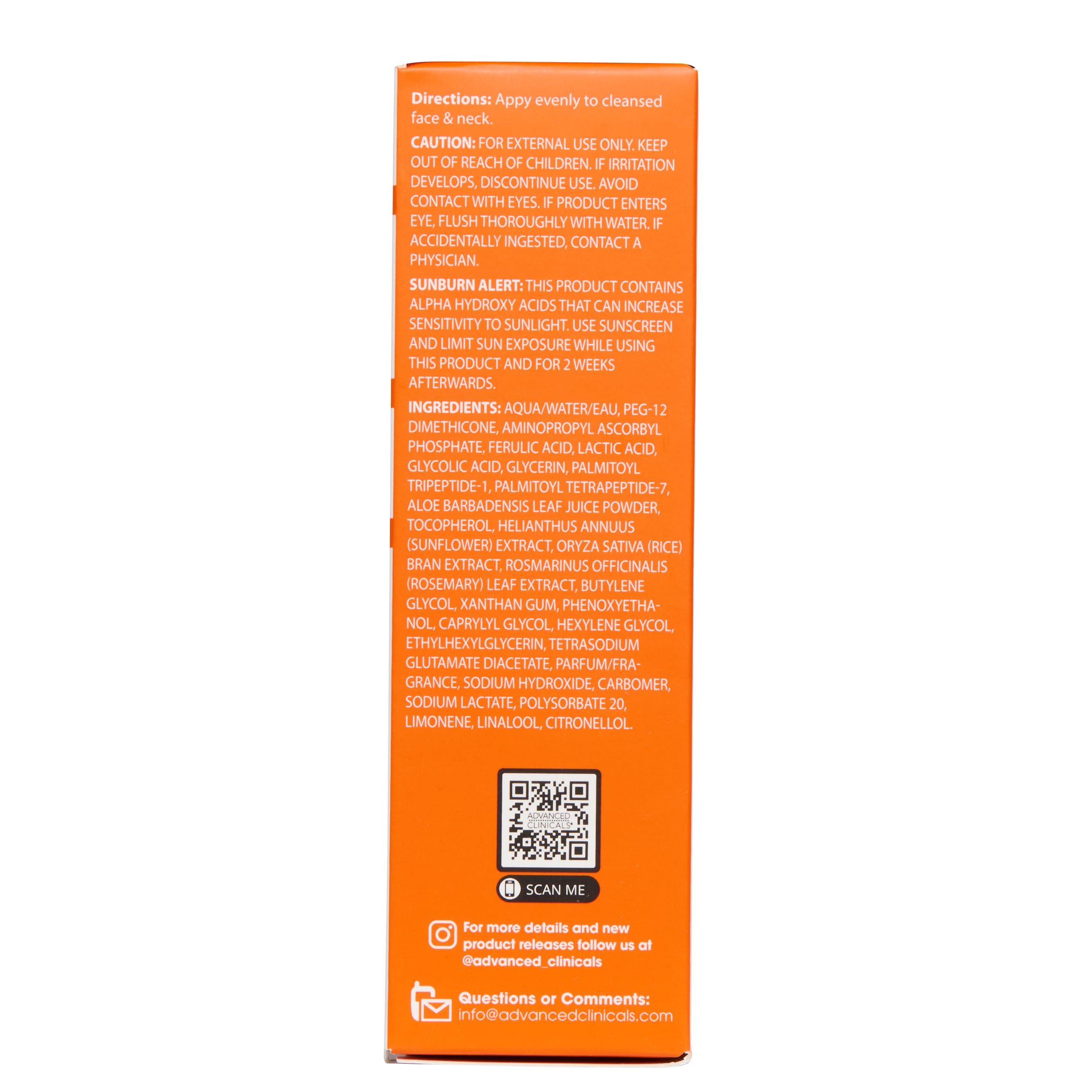 Advanced Clinicals Brightening Vitamin C Serum with Glycolic & Lactic Acid – 2-Pack | Face & Eye Serum