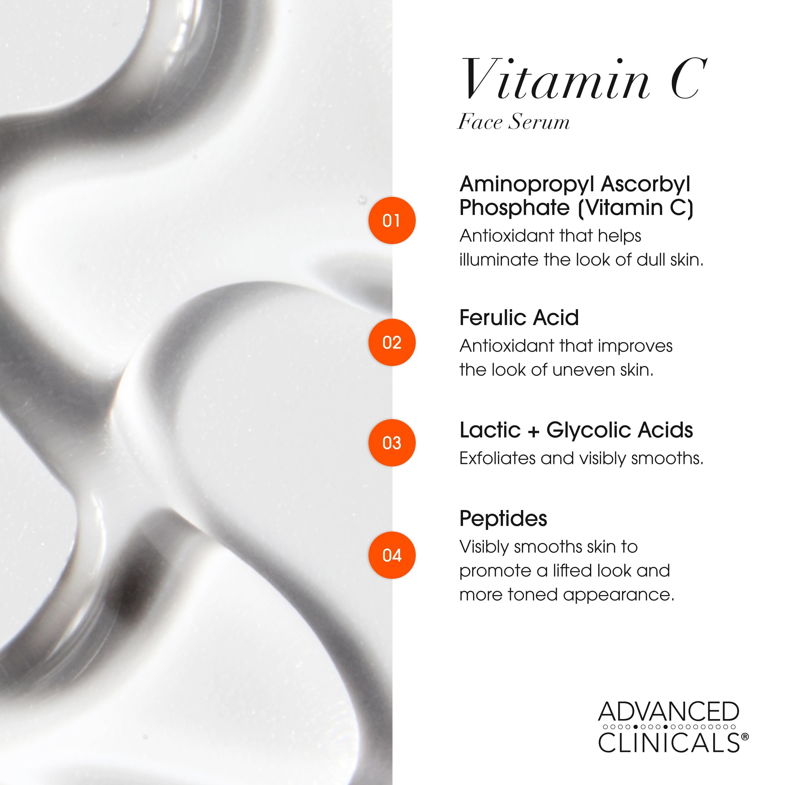 Advanced Clinicals Brightening Vitamin C Serum with Glycolic & Lactic Acid – 2-Pack | Face & Eye Serum