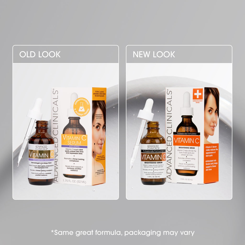 Advanced Clinicals Brightening Vitamin C Serum with Glycolic & Lactic Acid – 2-Pack | Face & Eye Serum