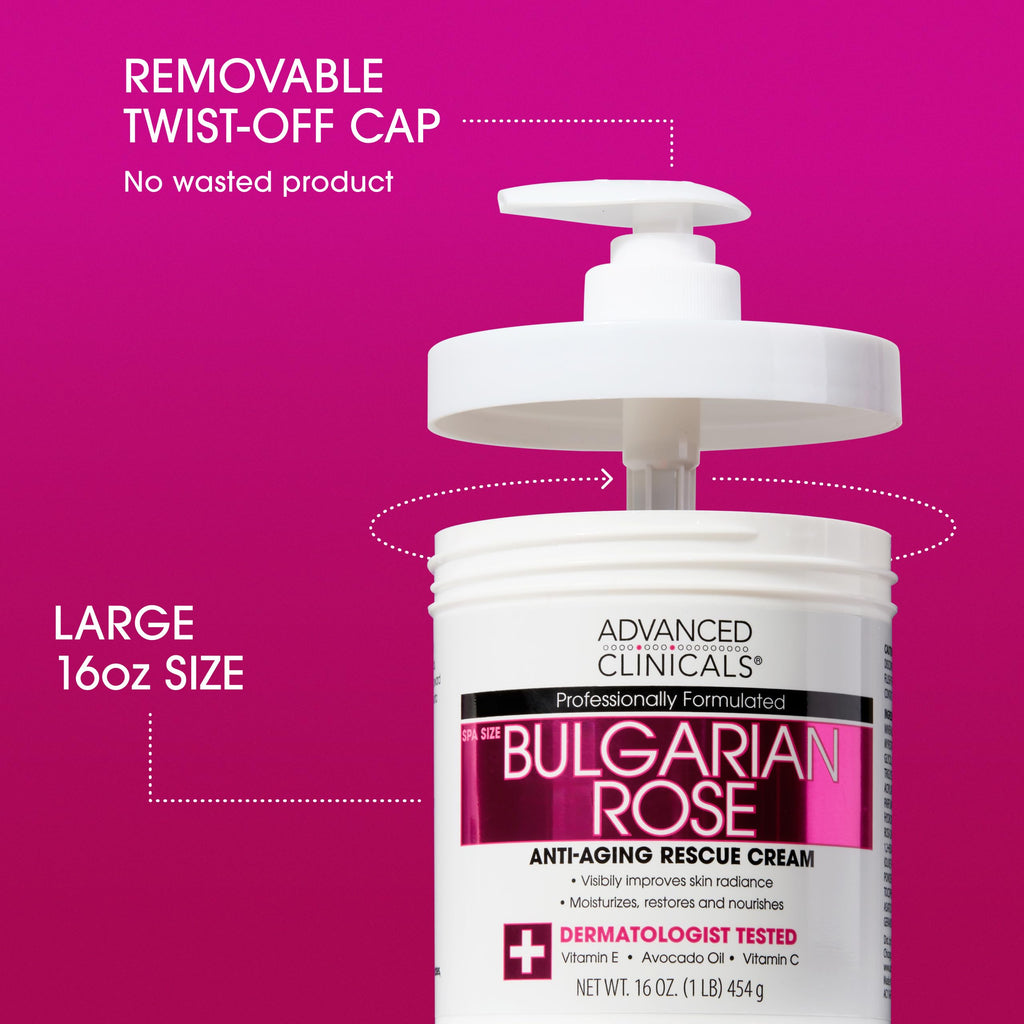 Advanced Clinicals Bulgarian Rose Lotion – Rose Scented Vitamin C Body Moisturizer (16 oz, 2-Pack)