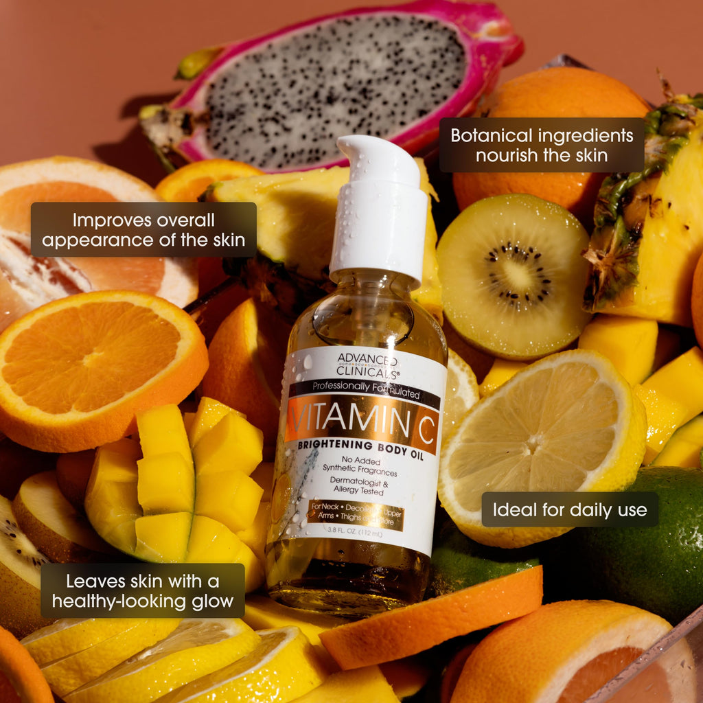 Advanced Clinicals Brightening Vitamin C Cream & Body Oil 2pc Set | Hydration, Radiance, & Even Tone