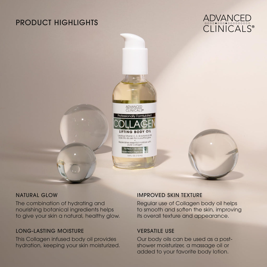 Advanced Clinicals Hydrating Collagen Oil – Body & Shower Moisturizer (12 oz)
